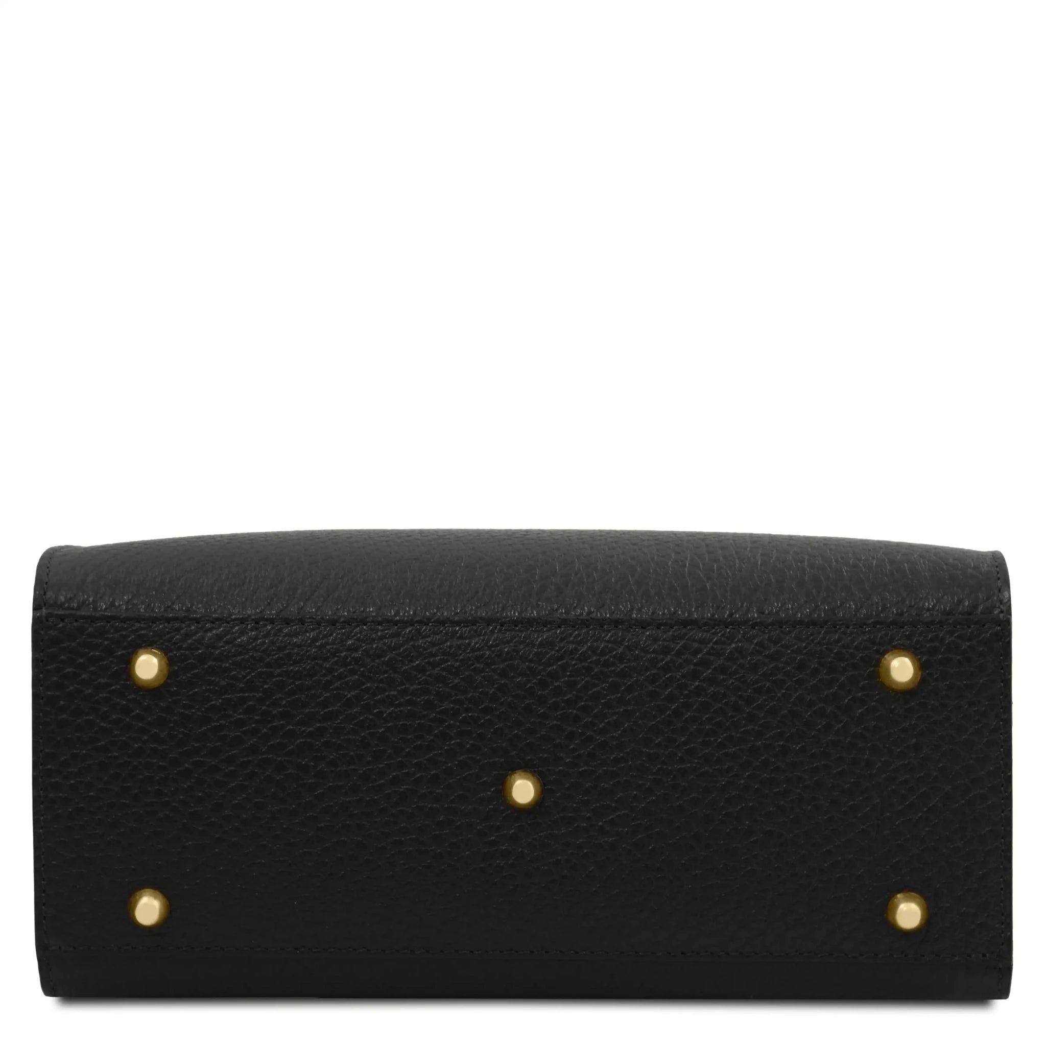 Bottom view Croque Italian Pebbled Leather Handbag in black