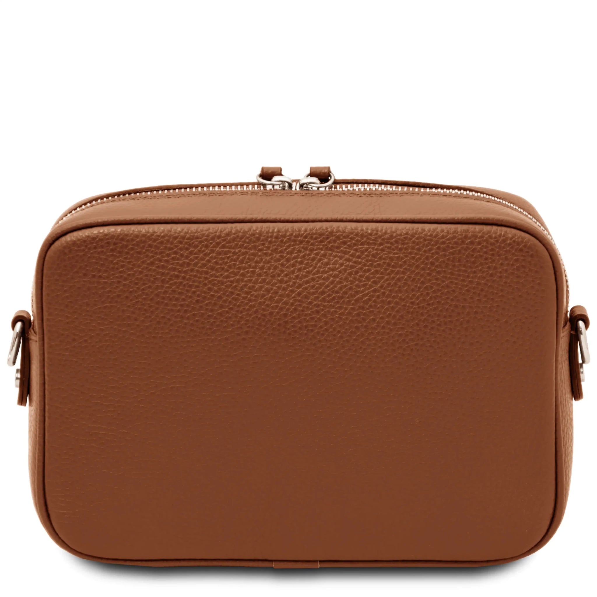 Back view Cubetto Italian Leather Shoulder Bag in Cognac