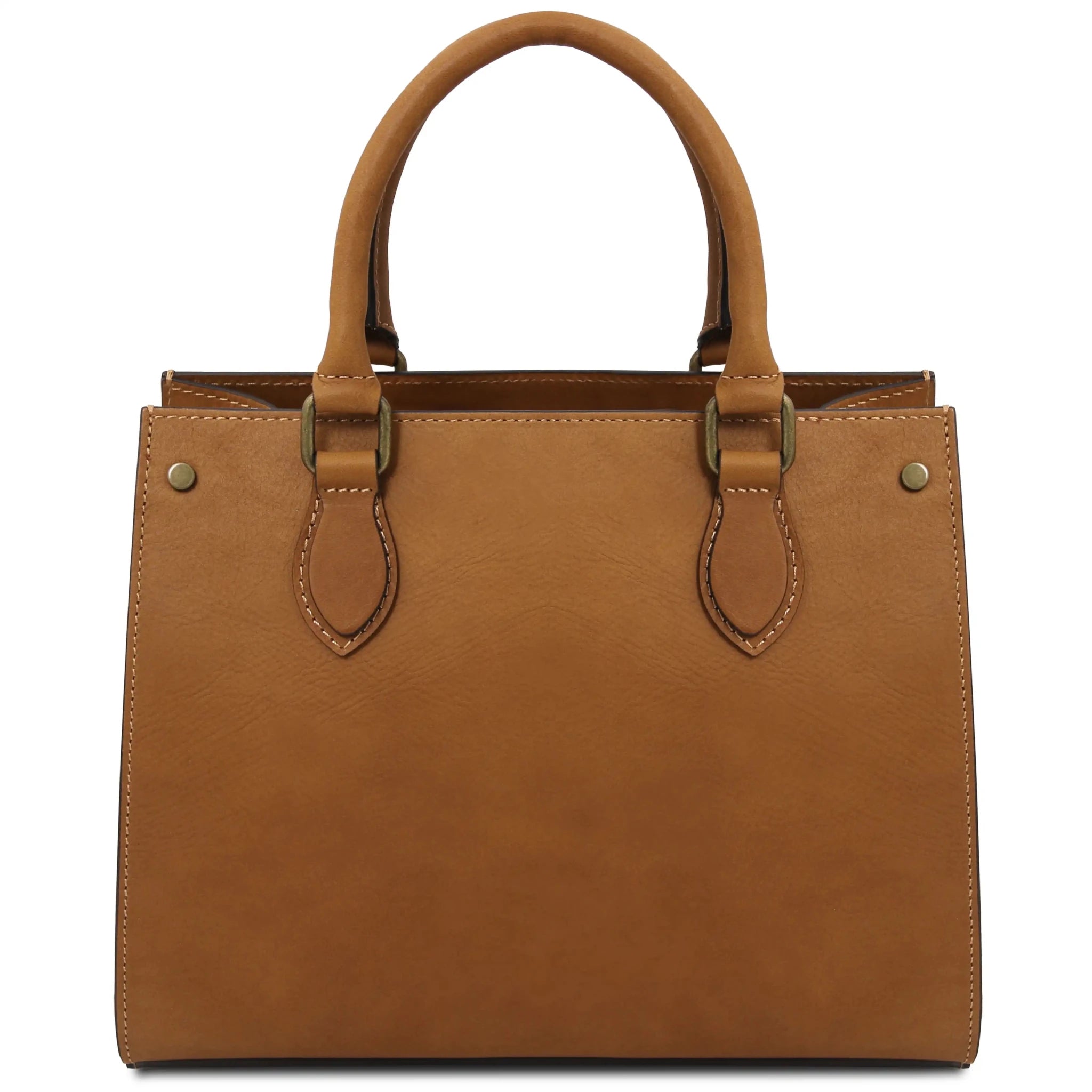 Back view Dama Textured Italian Leather Handbag in Natural