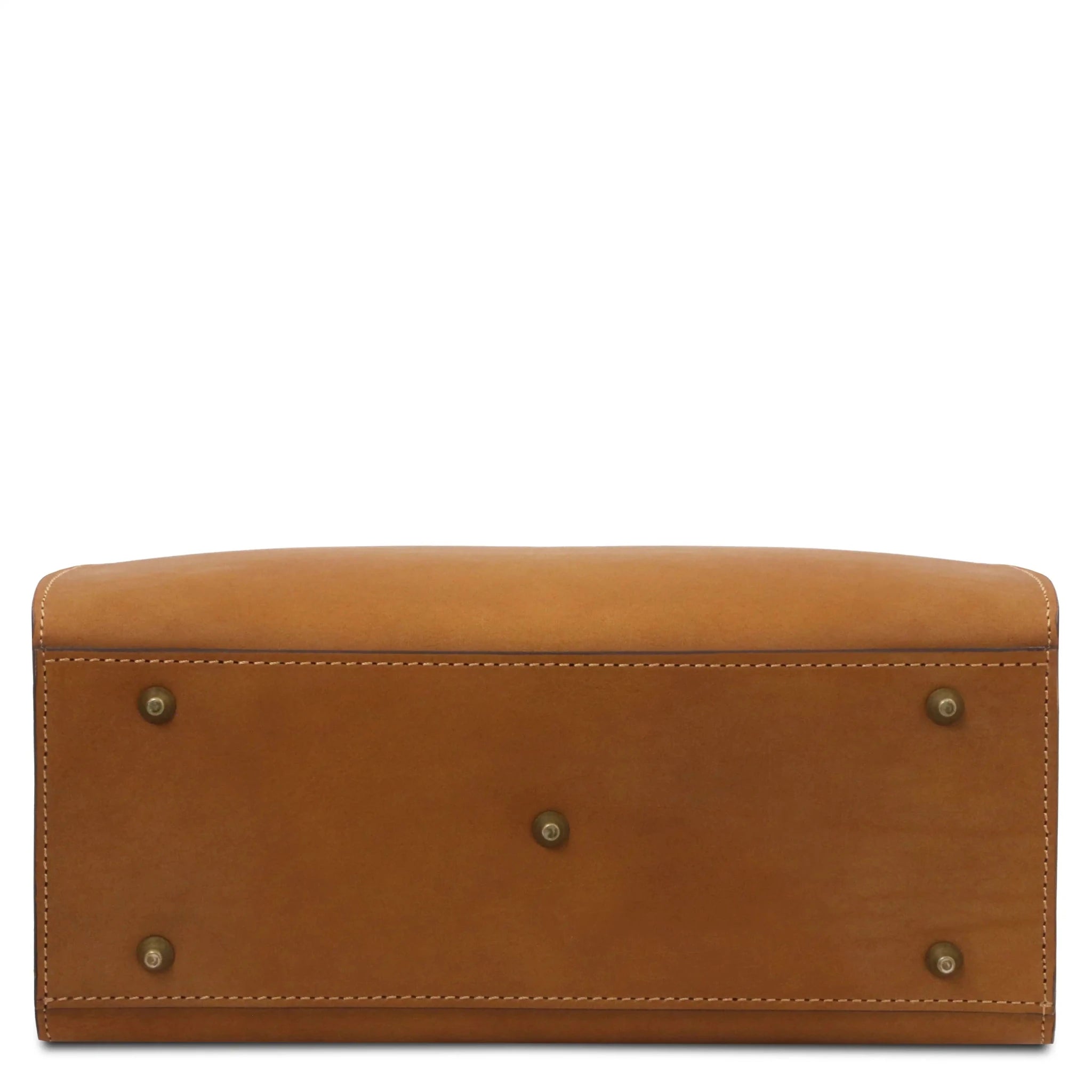 Bottom view Dama Leather Handbag in natural with gold protective feet