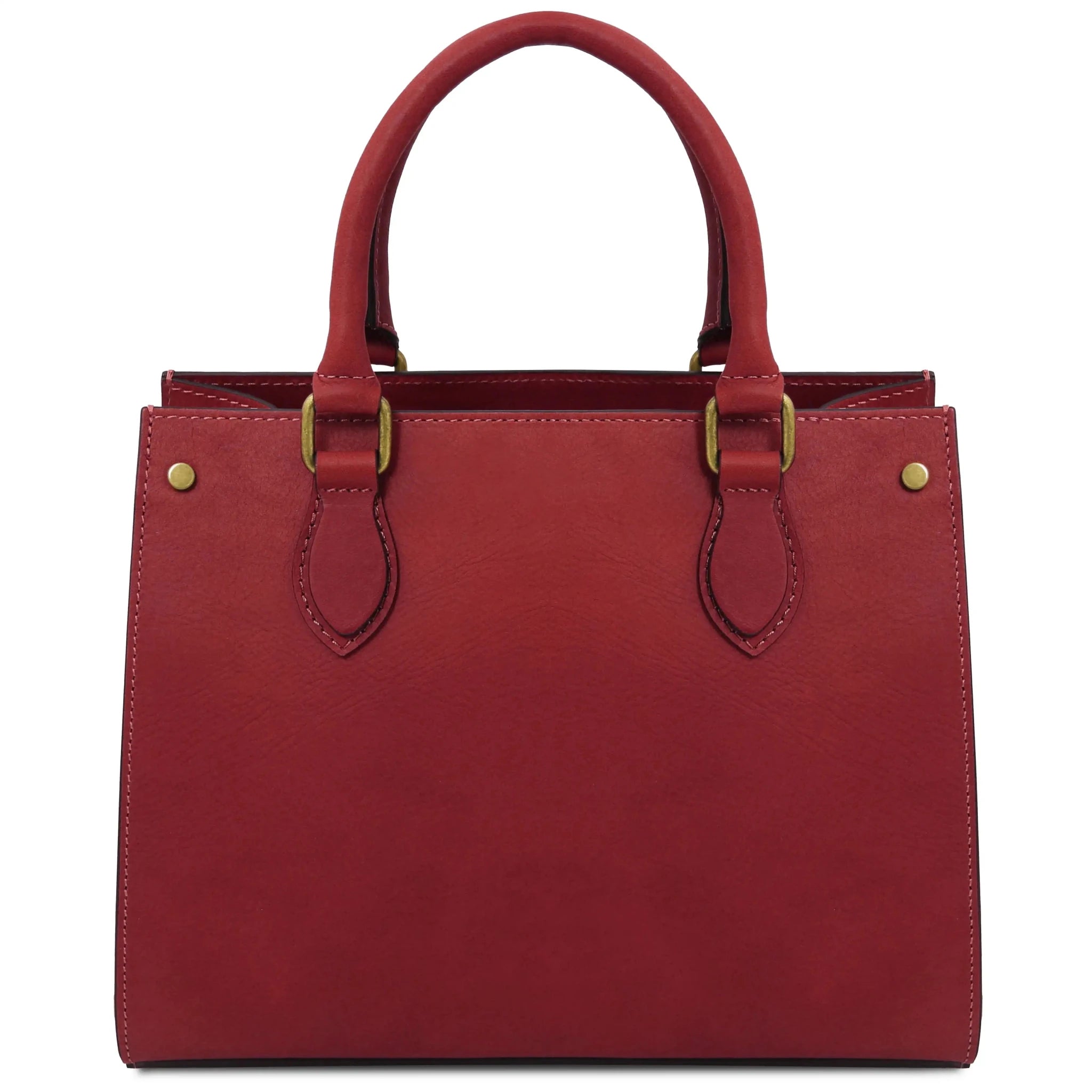 Back view Dama Textured Italian Leather Handbag in Red