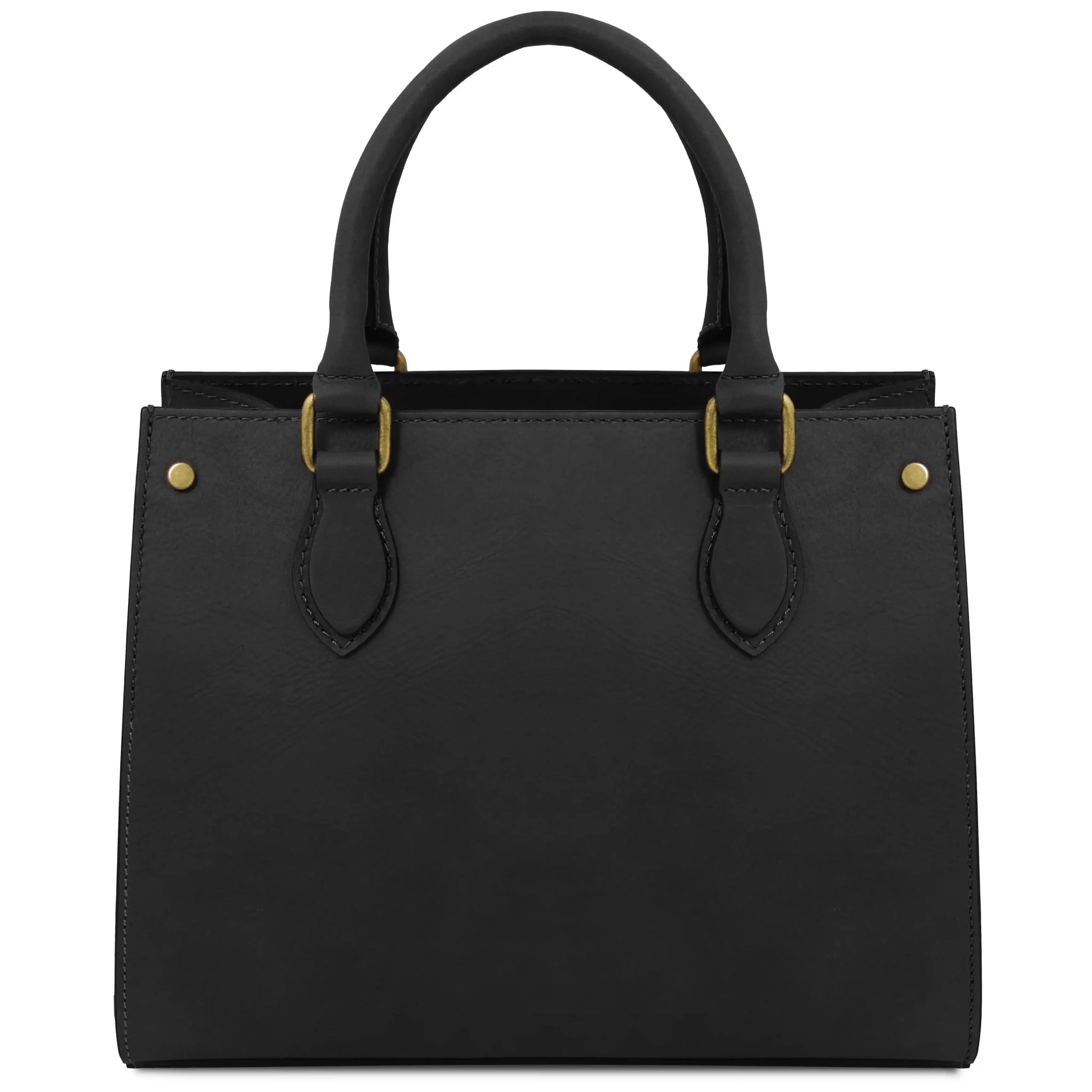 Back view Dama Textured Italian Leather Handbag in black