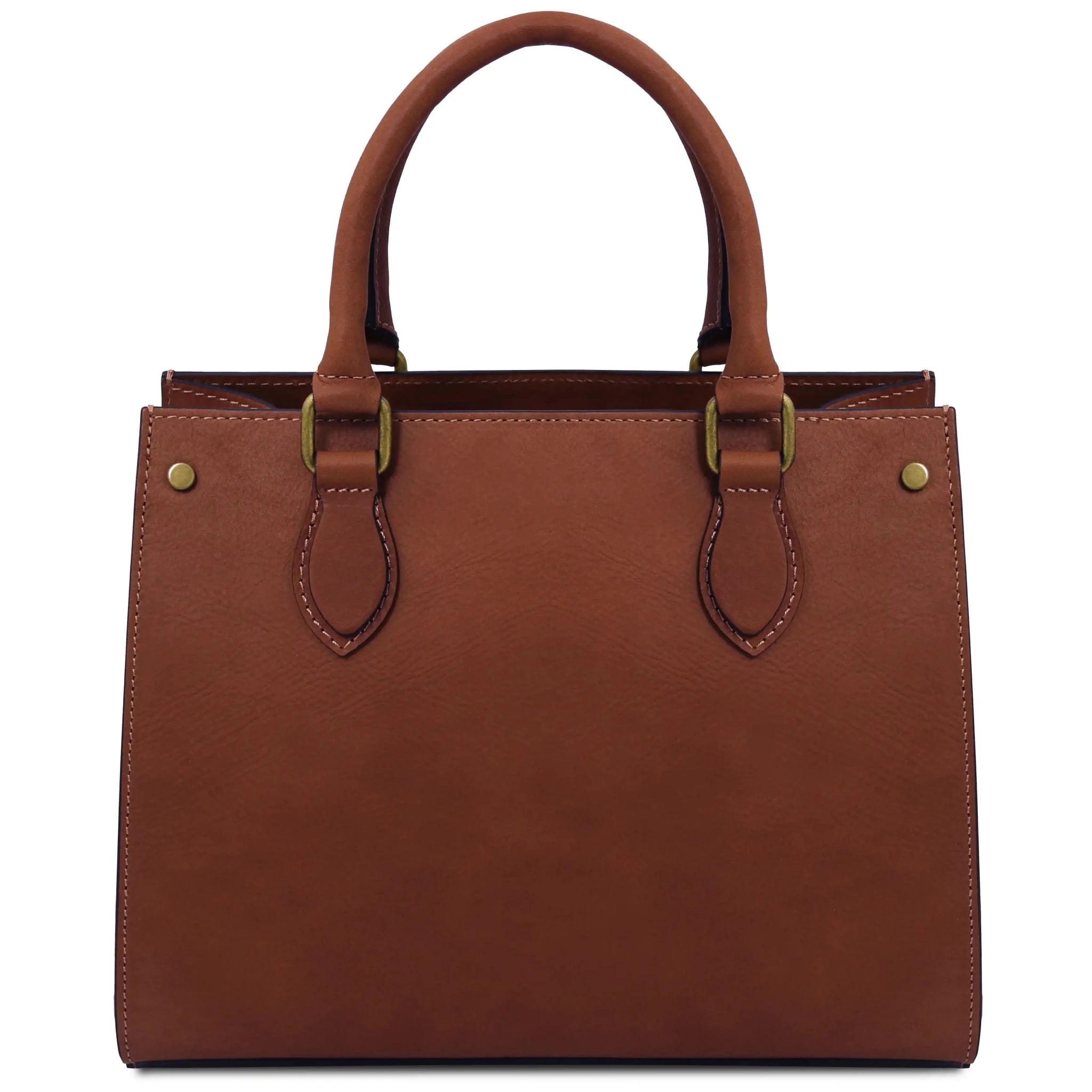 Back view Dama Textured Italian Leather Handbag in Brown