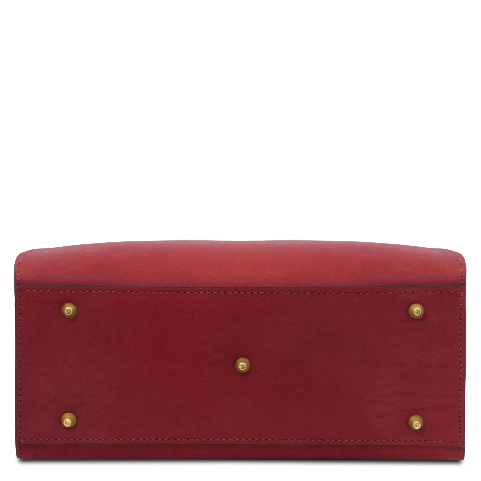 Bottom view Dama Leather Handbag in red with gold protective feet
