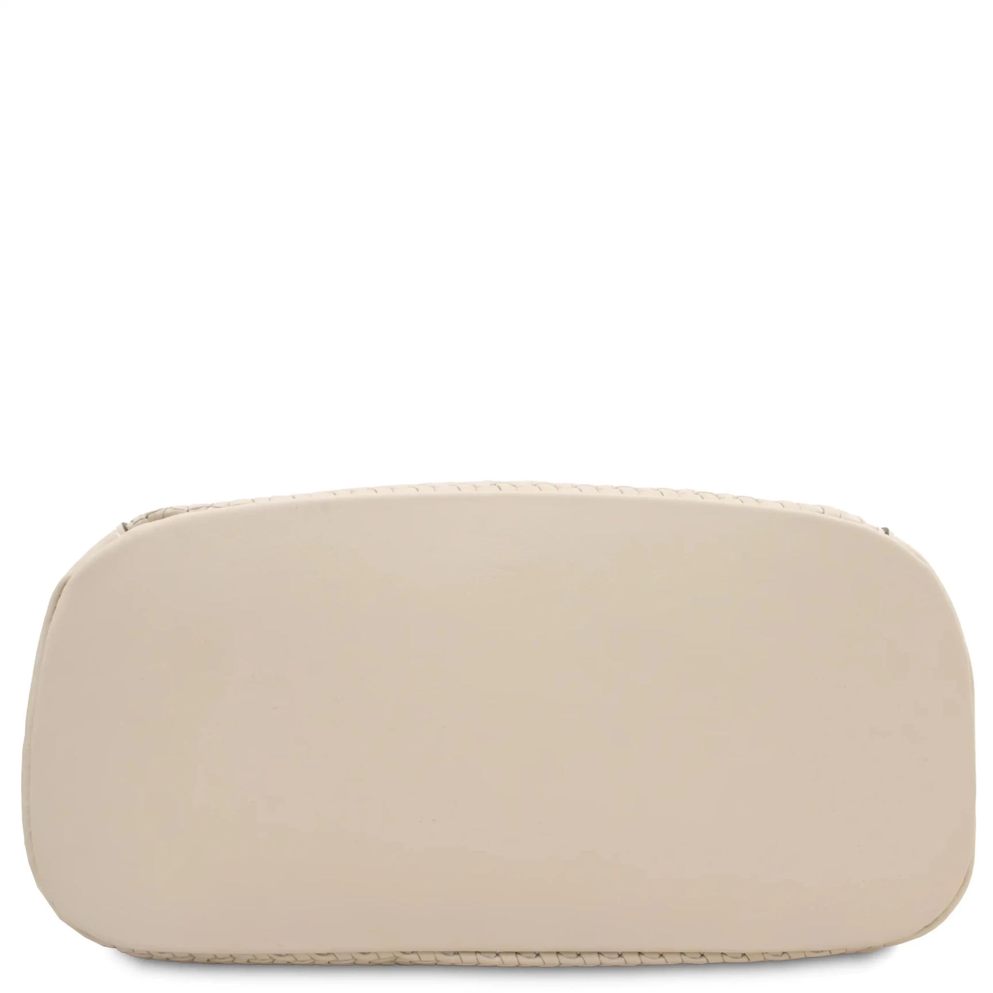 Bottom view Dedalo Woven Printed Italian Leather Backpack in beige