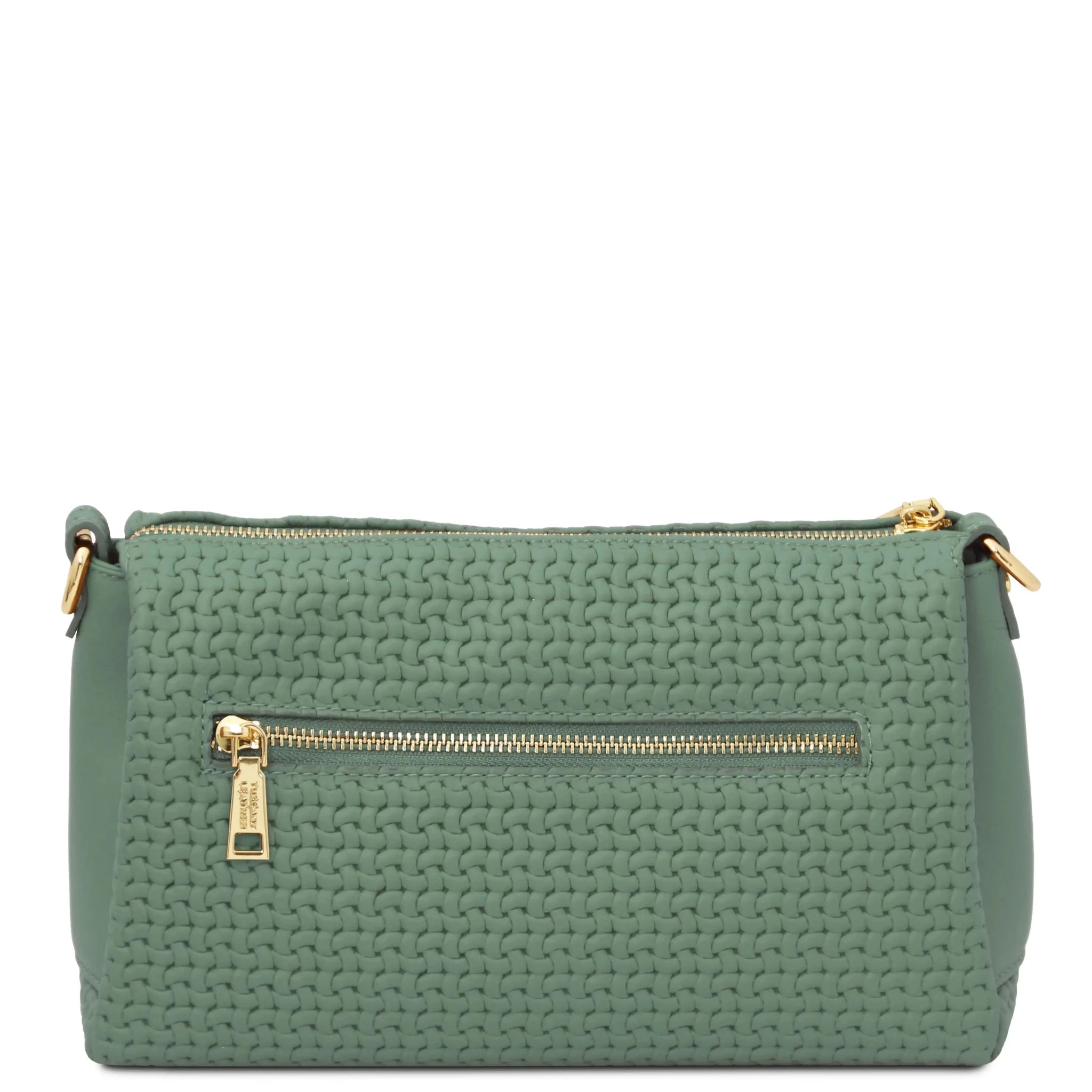 Back zip pocket view Dedalo Italian Leather Shoulder Bag in Green