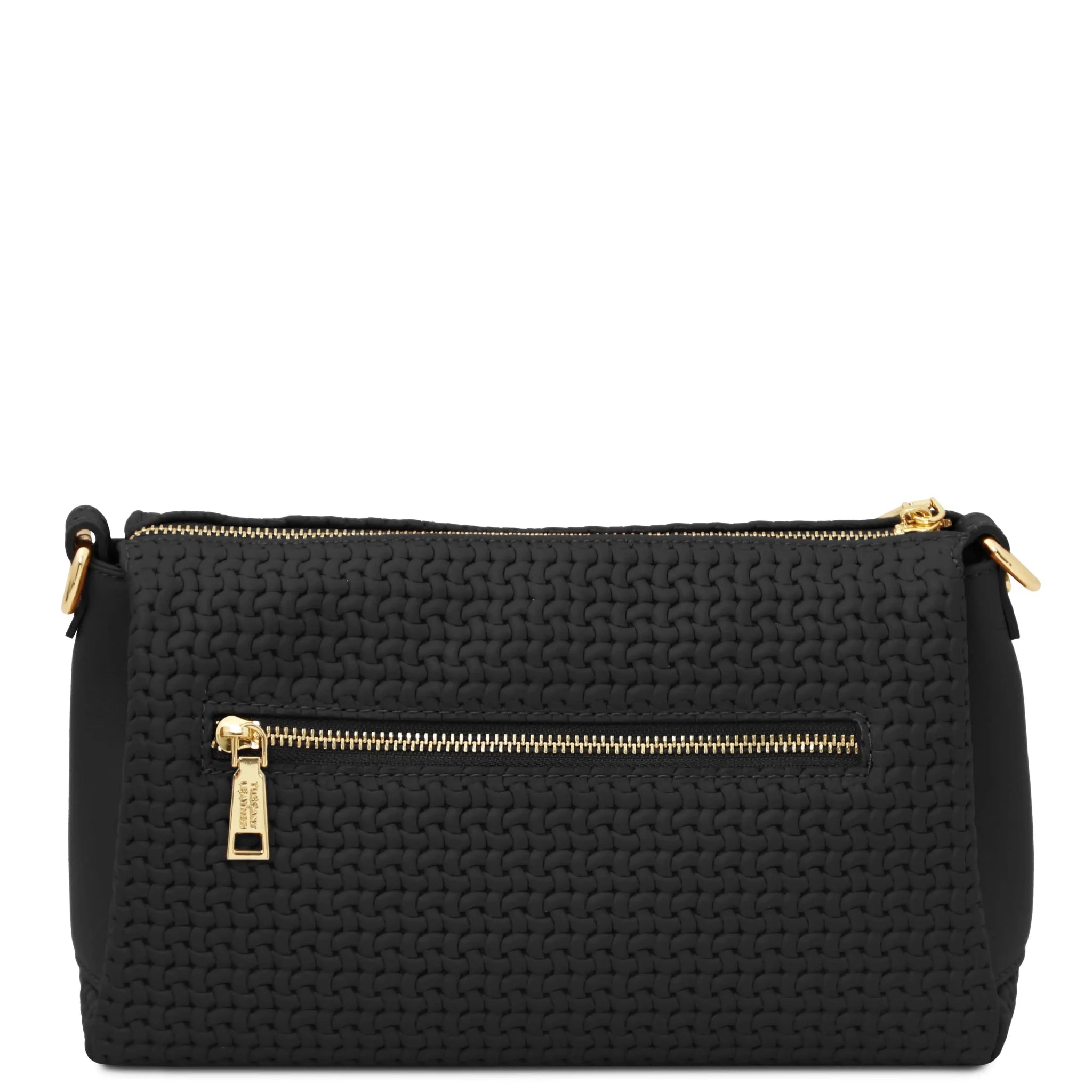 Back zip pocket view Dedalo Italian Leather Shoulder Bag in Black