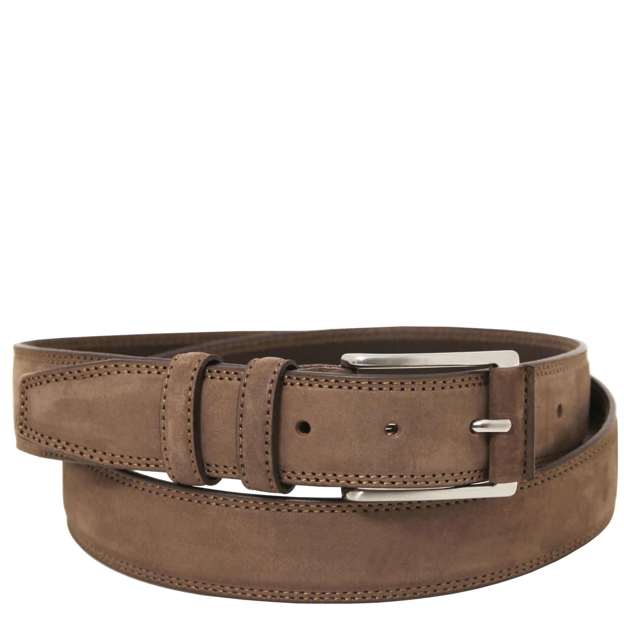 Front view Elegant Nubuck Leather Belt 35mm in taupe