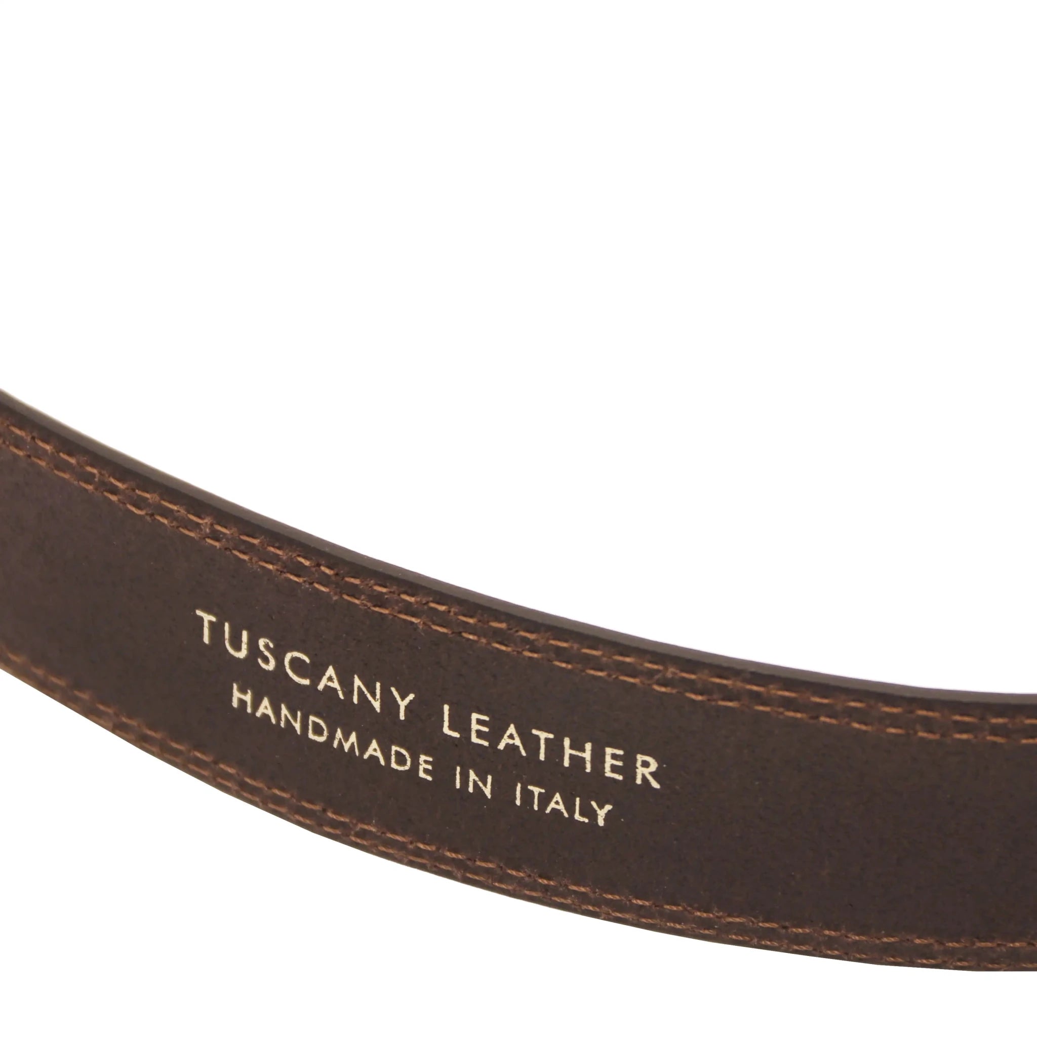 Branding stamp view Elegant Nubuck Leather Belt 35mm in dark brown branding 