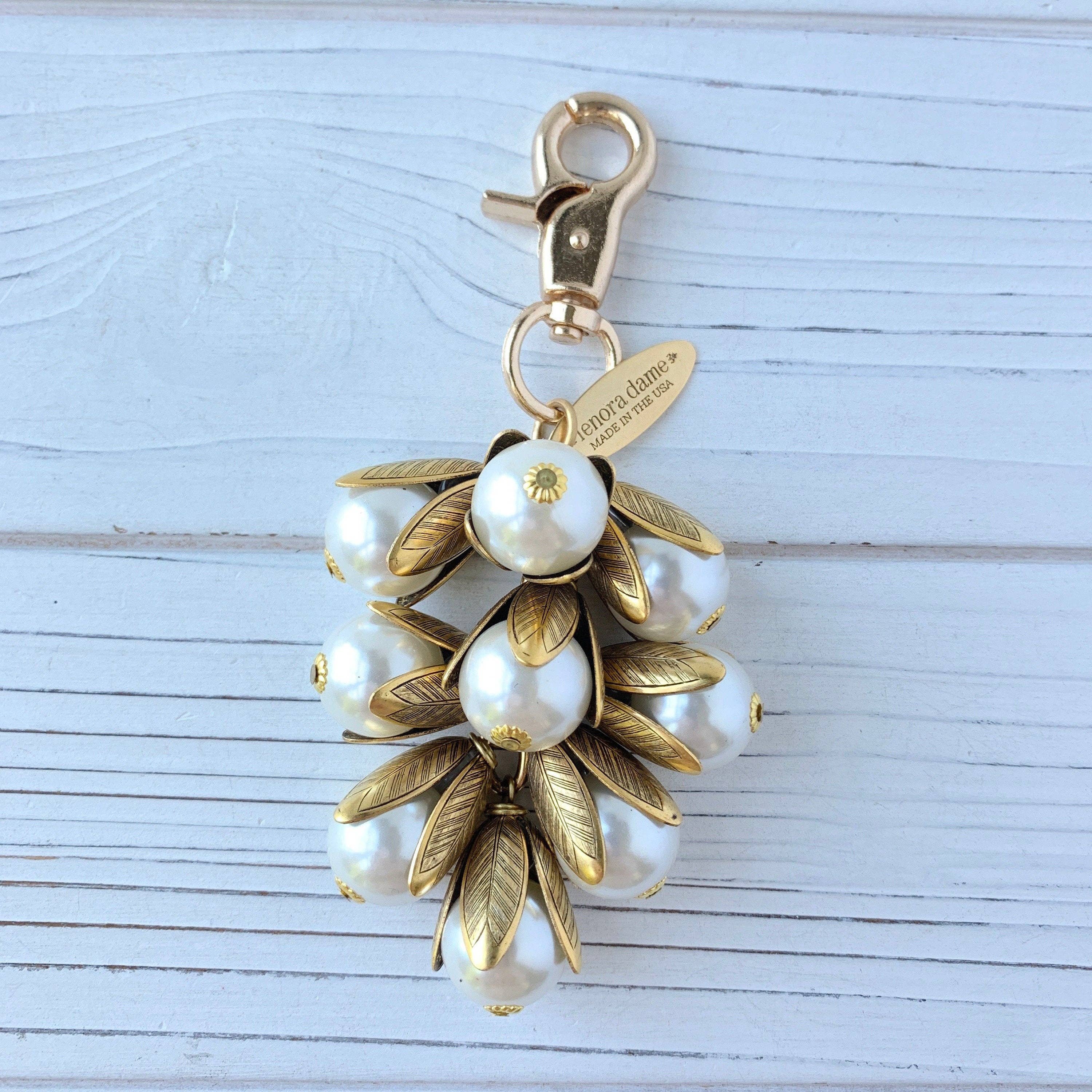 Pearl Cluster Bag Charm | Etched Brass