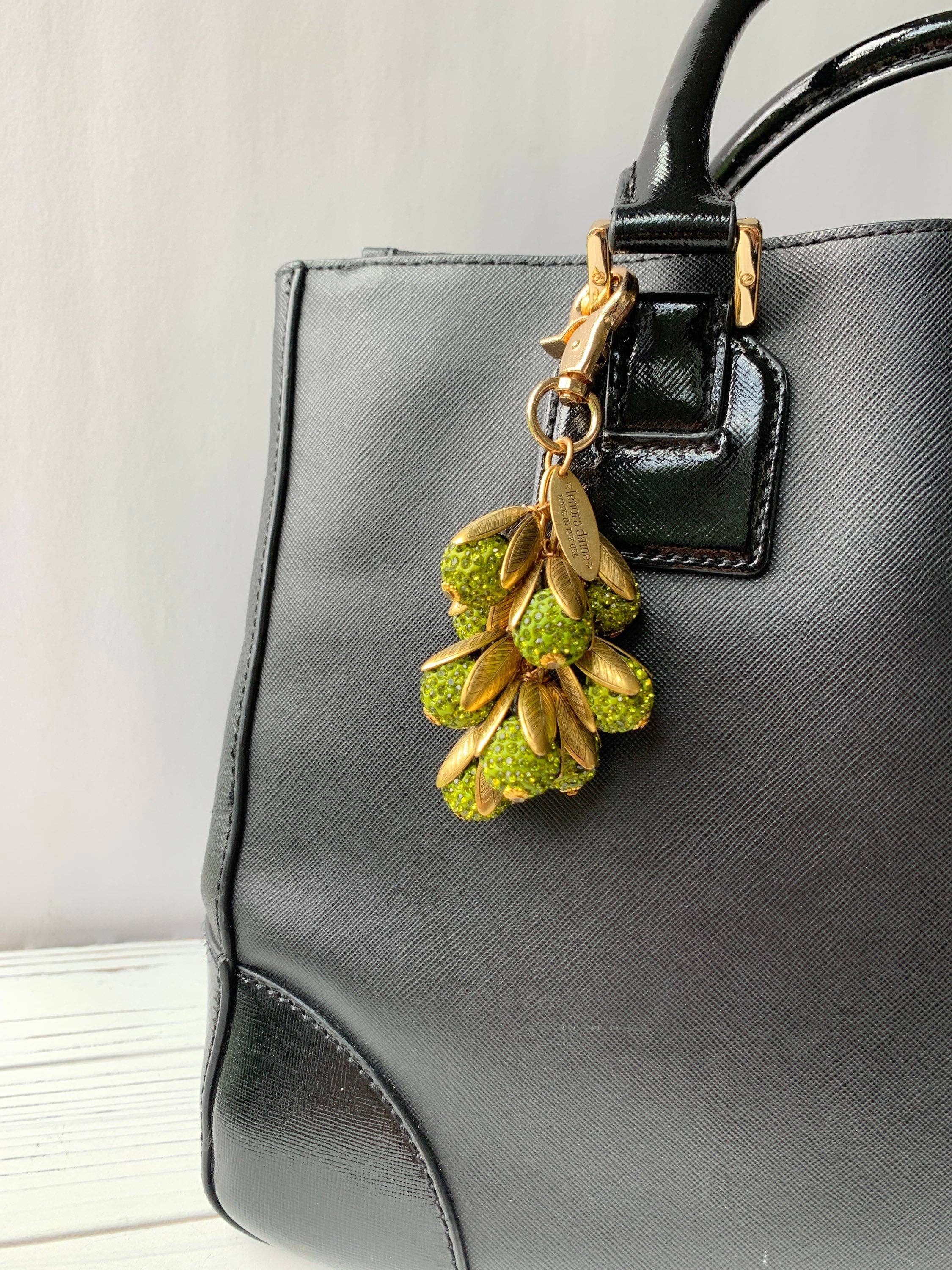 Olive Rhinestone Cluster Bag Charm | Etched Brass