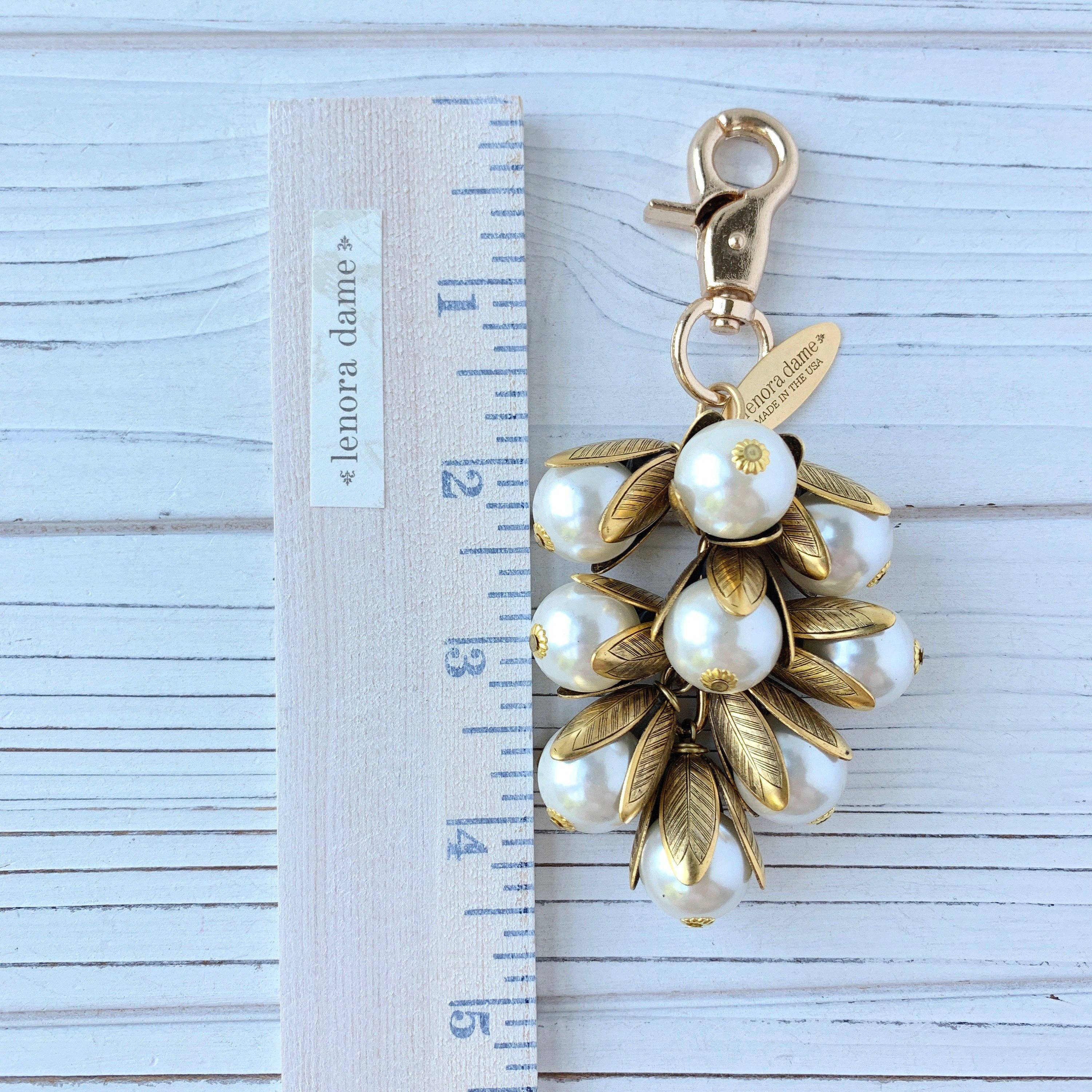 Pearl Cluster Bag Charm | Etched Brass