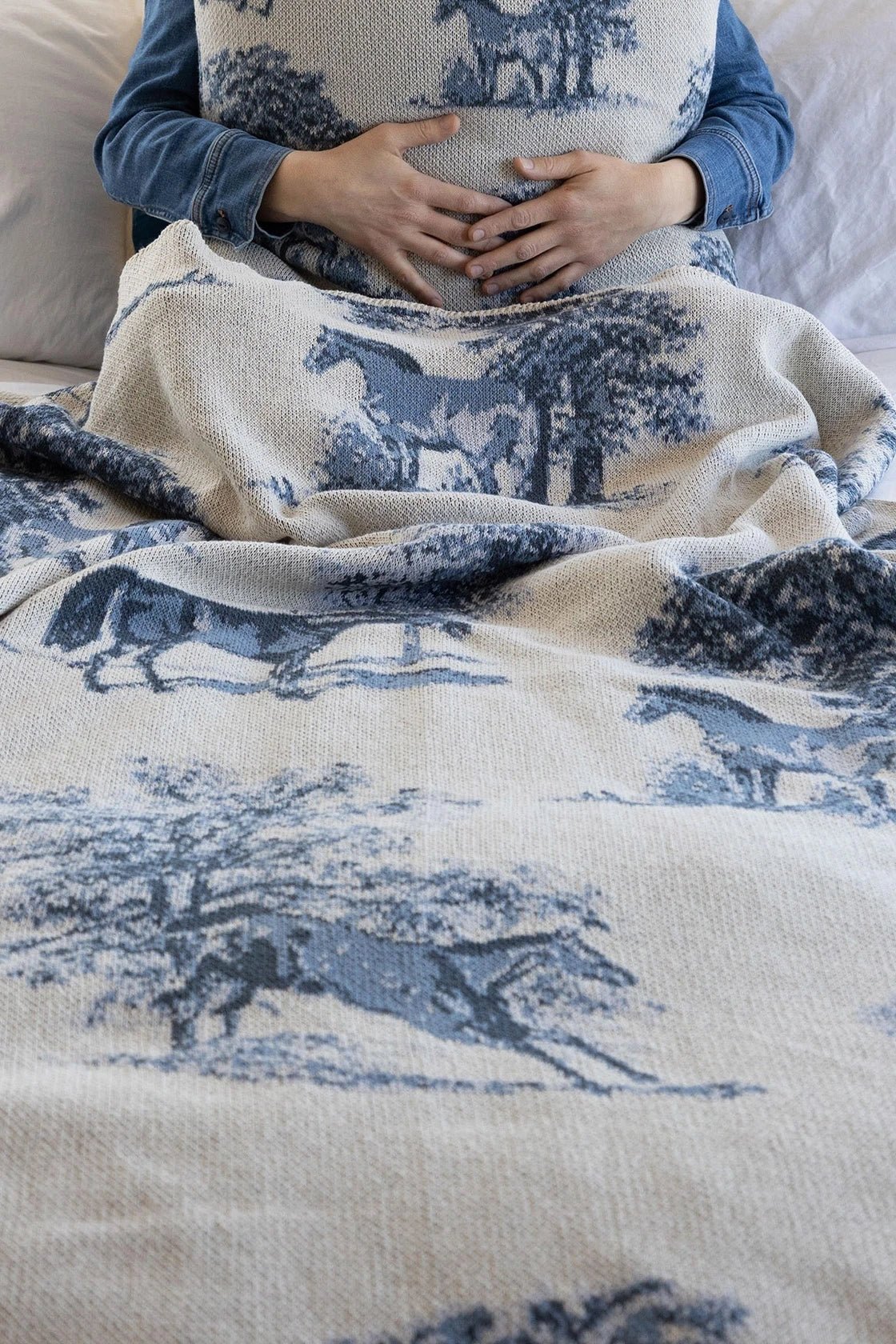 Equestrian Toile Throw Blanket in Blue - L'Atelier Global