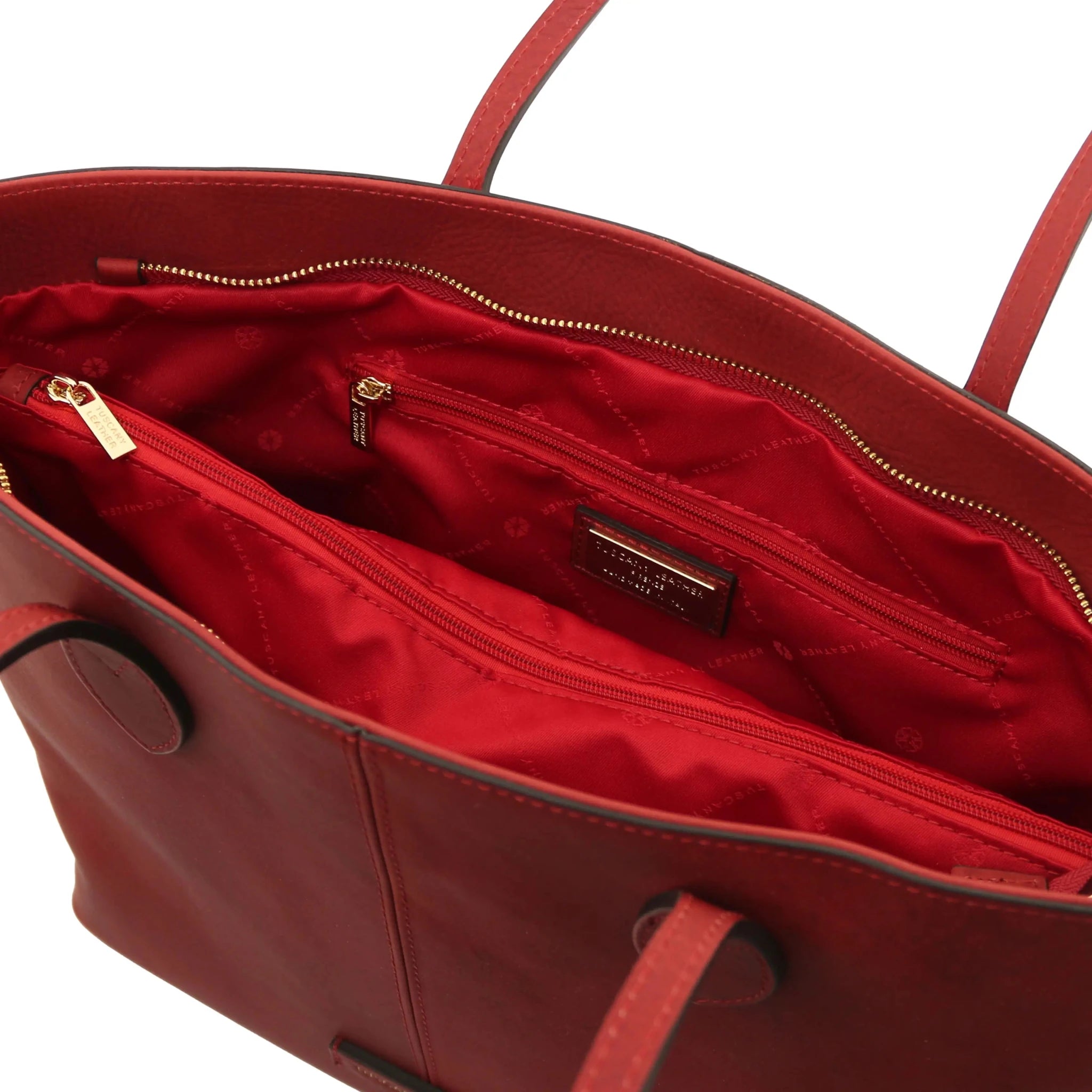 Interior zip pocket red lining view Red Essenza Shoulder Bag