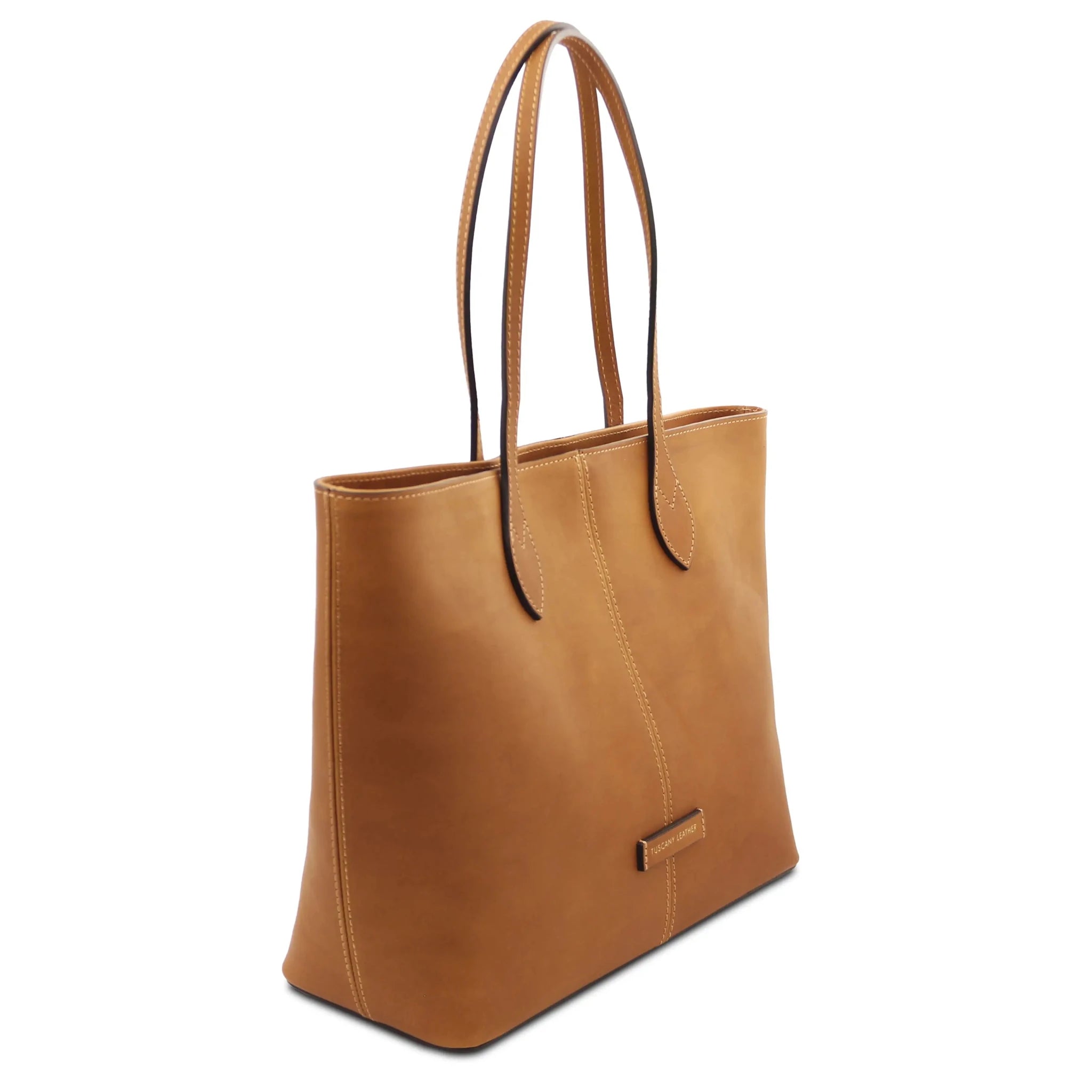 Front angled side view Natural Essenza Shoulder Bag