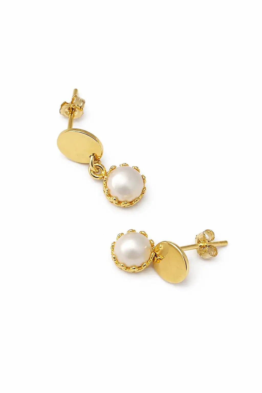 Fontaine Freshwater Pearl Gold dangle earrings on a white background