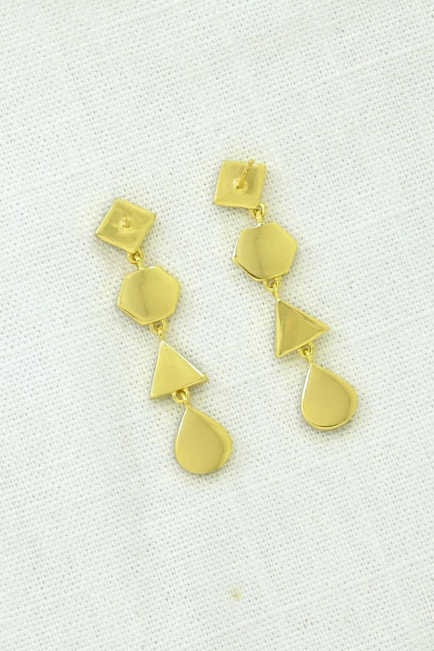 Back view of gold geometric earrings showing 18K gold plating 