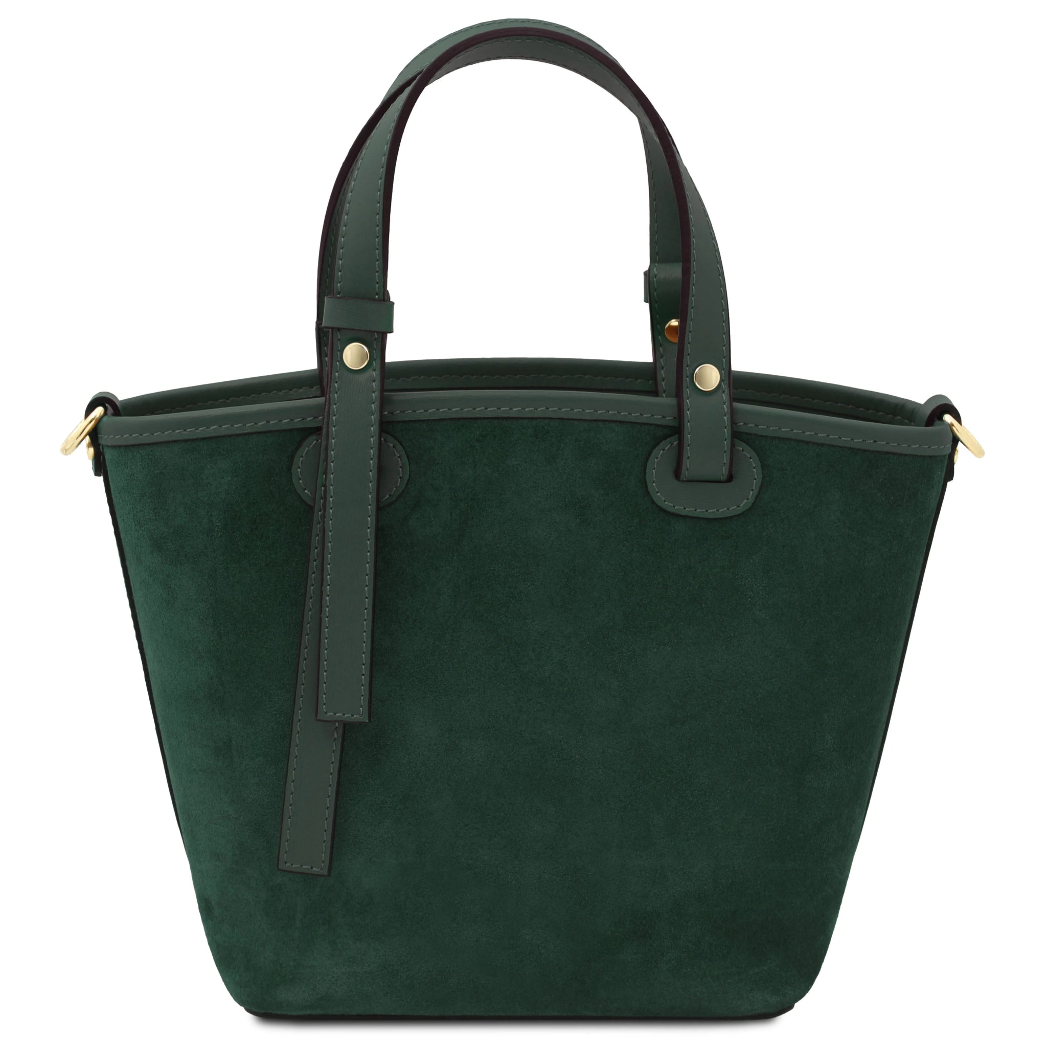 Back view Glacette Suede Leather Bucket bag in Forest Green