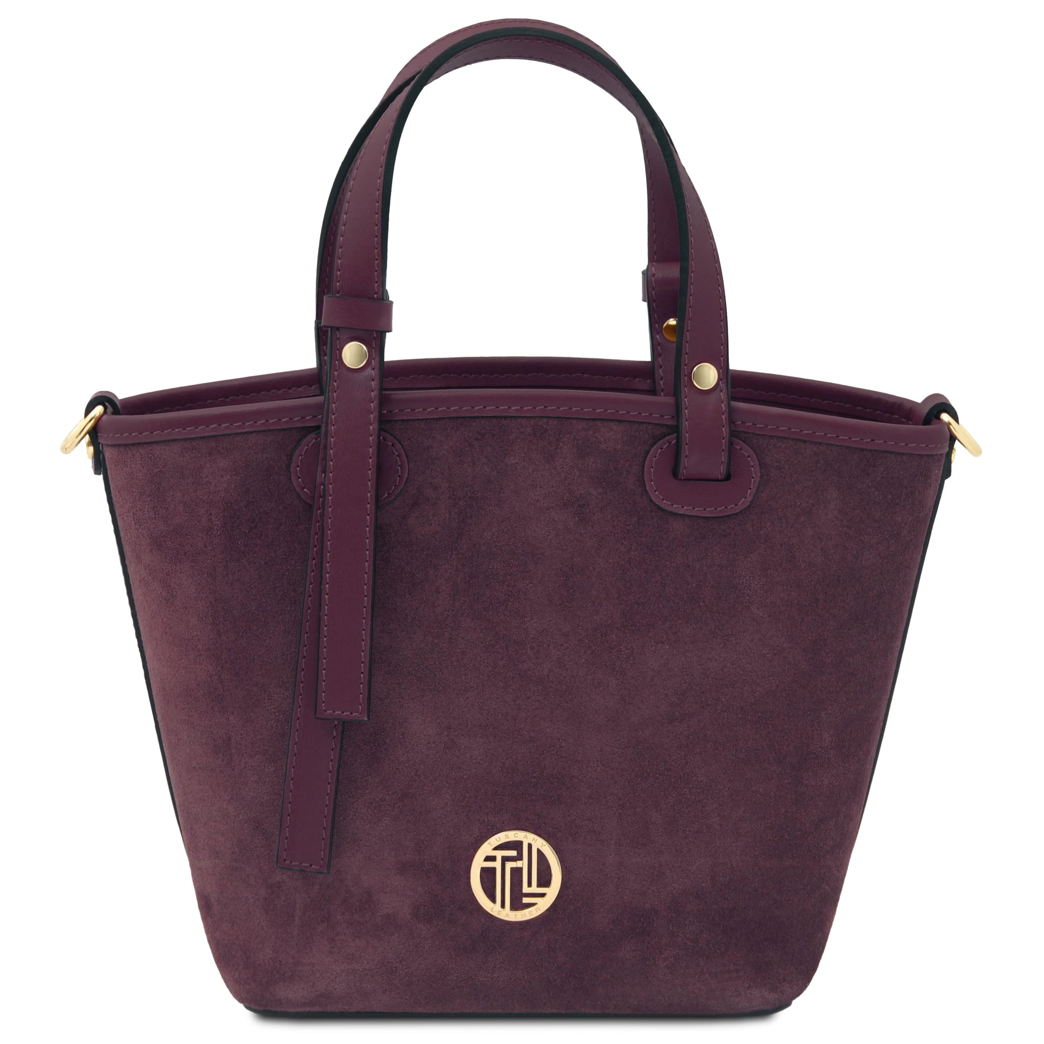 Front view Glacette Suede Leather Bucket bag in Bordeaux