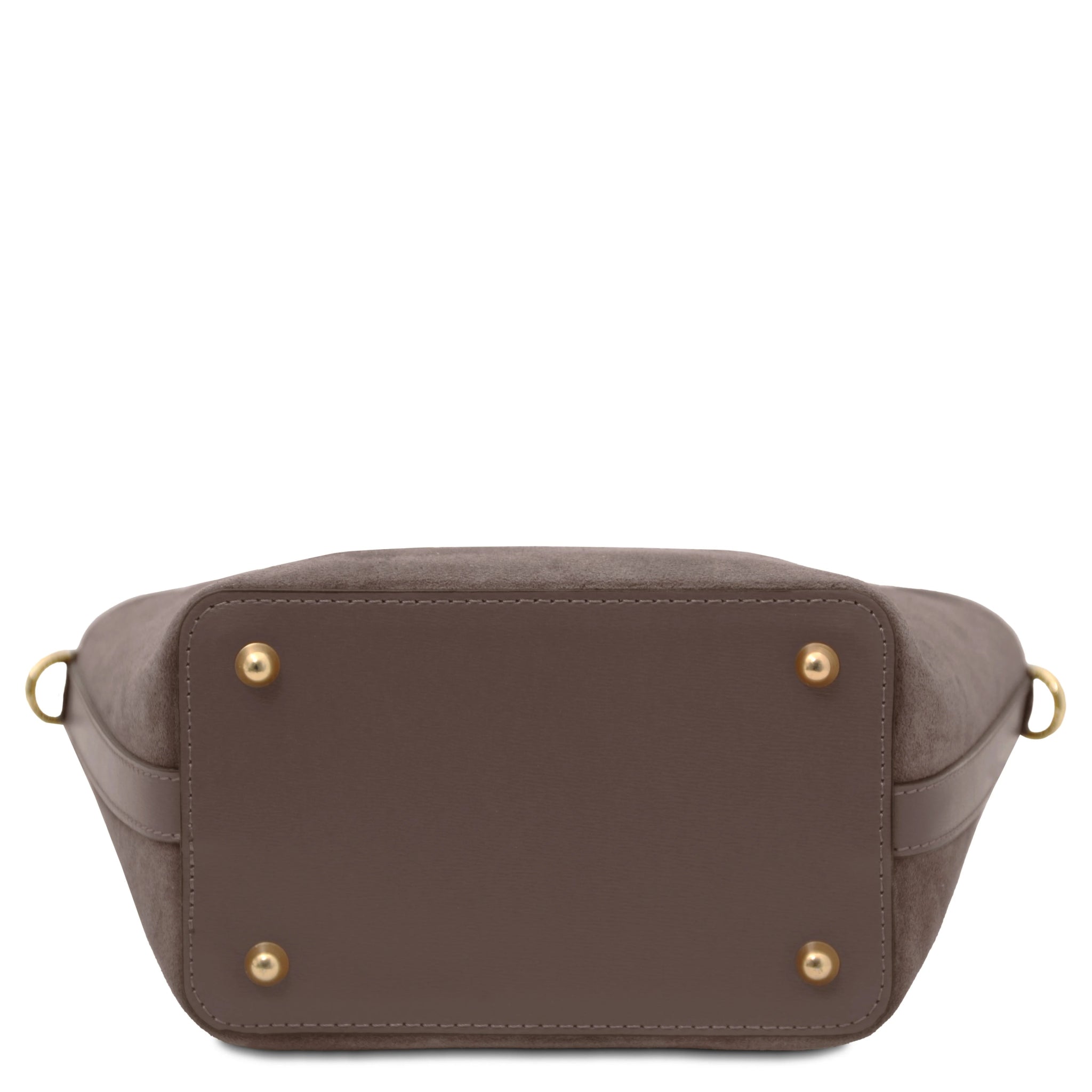 Bottom view Glacette Suede Leather Bucket bag in Dark Taupe