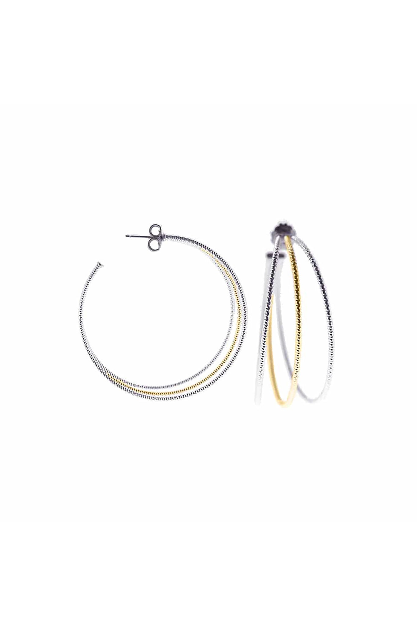 Helena Triple Ring Rhodium - Plated Silver Hoop Earrings on a white background - L'Atelier Global