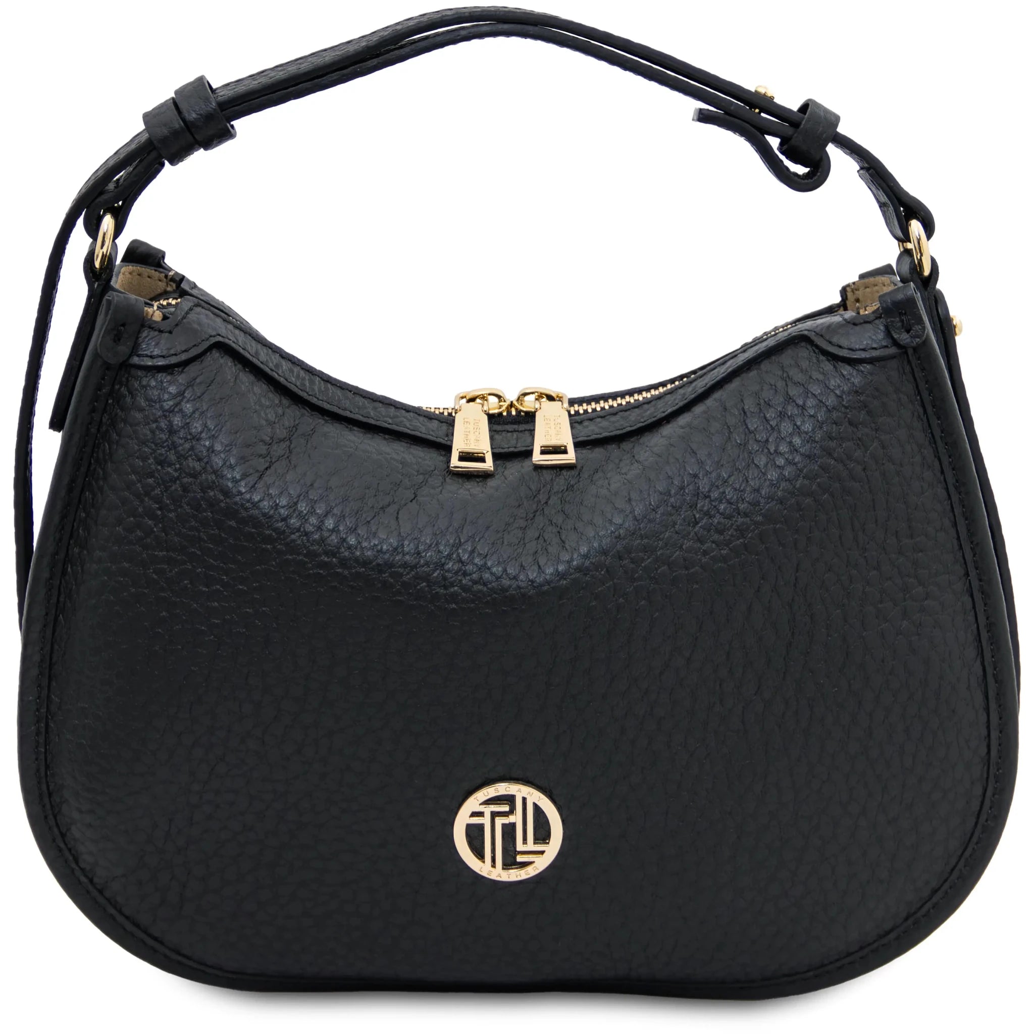 Front view Hoblò Soft Italian Leather Handbag in Black