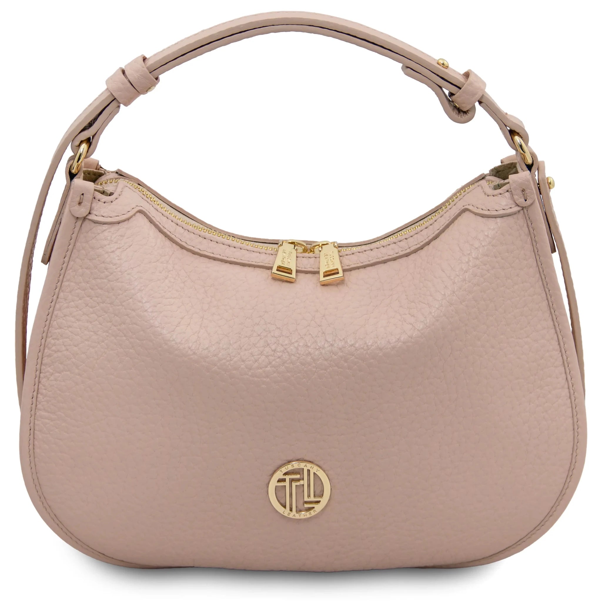 Front view Hoblò Soft Italian Leather Handbag in Nude