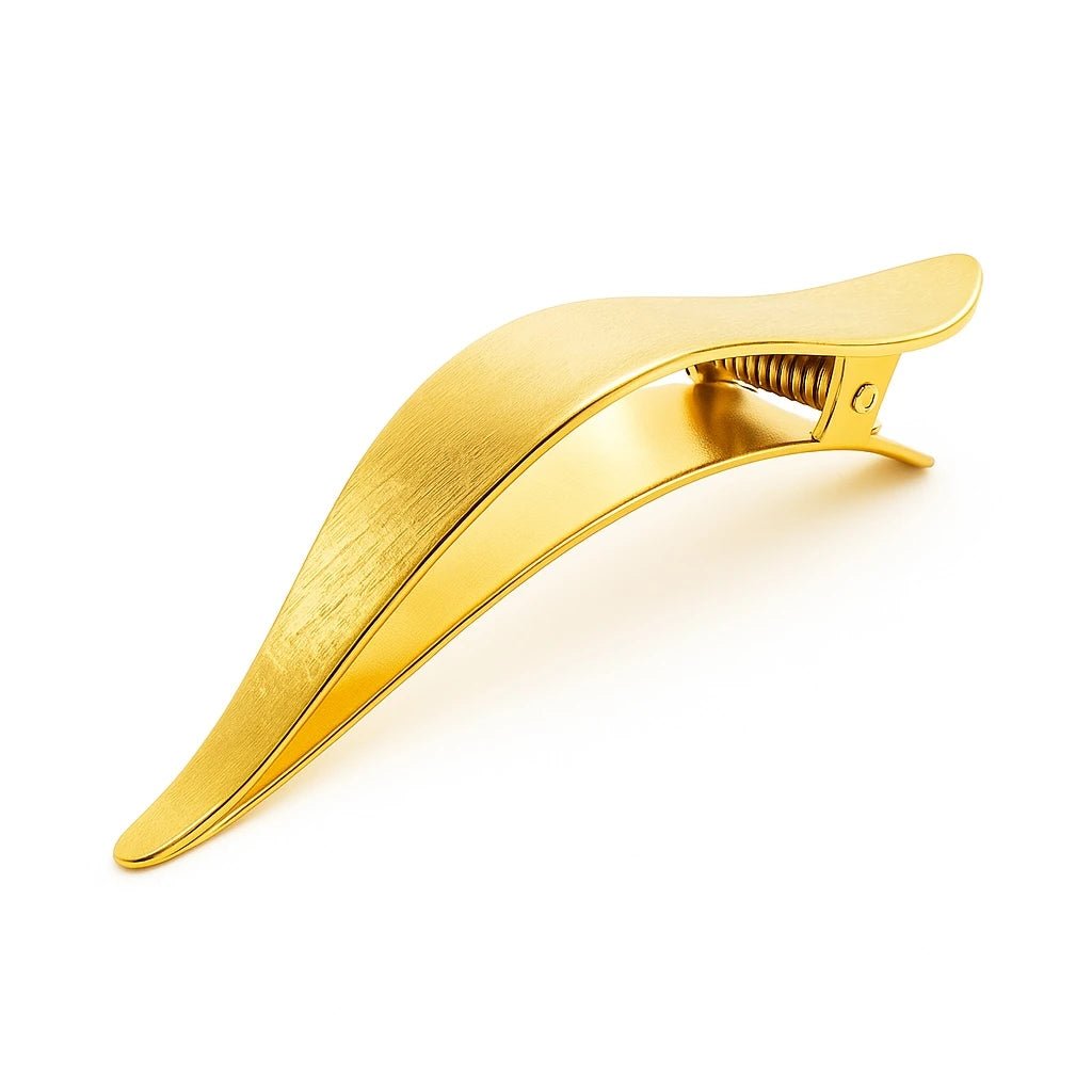 Ice Hand-Polished Textured Hair Clip in gold on white background