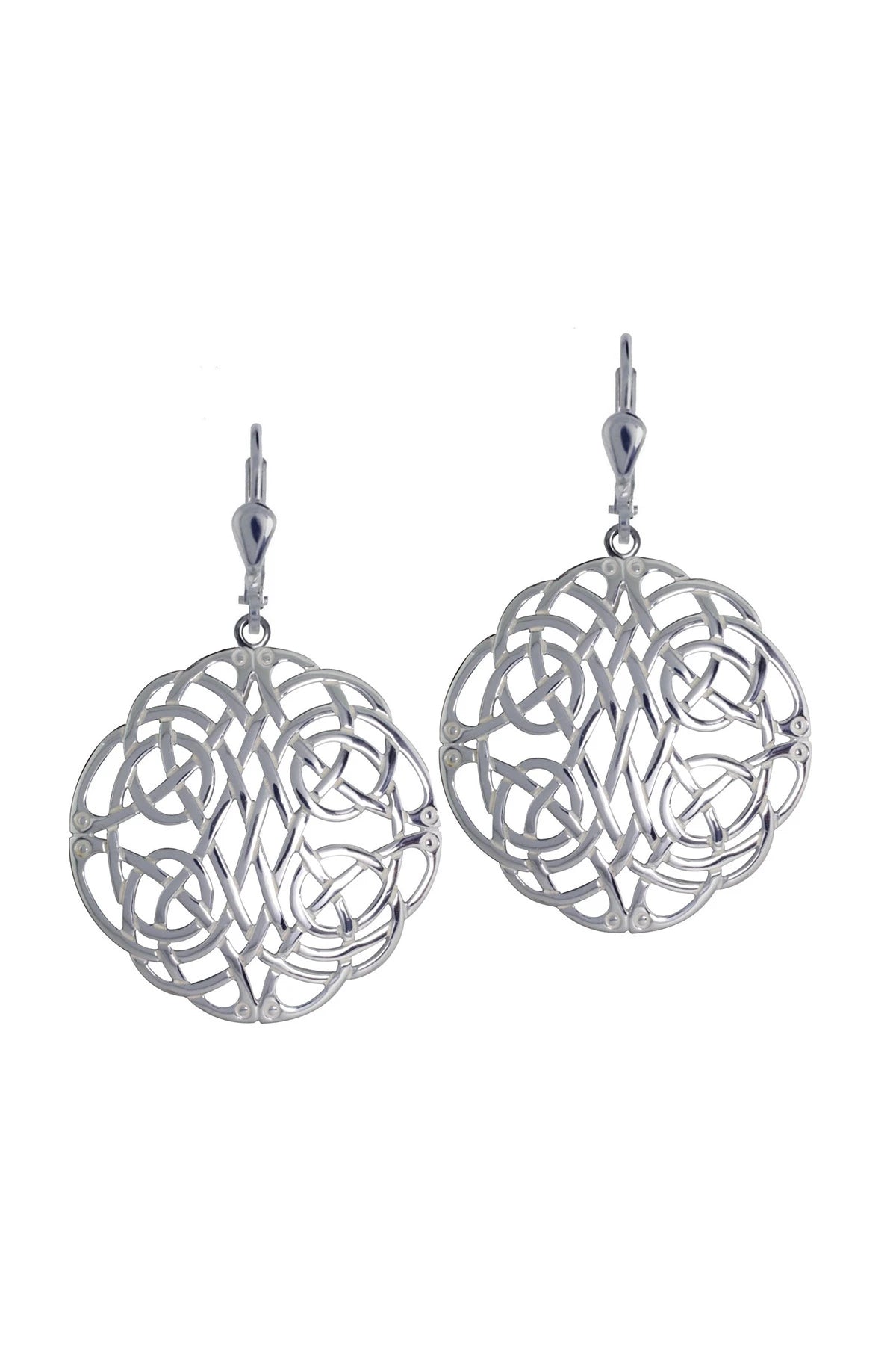 Irish Celtic Woven Knot Sterling Silver Earrings on a white background  - L'Atelier Global