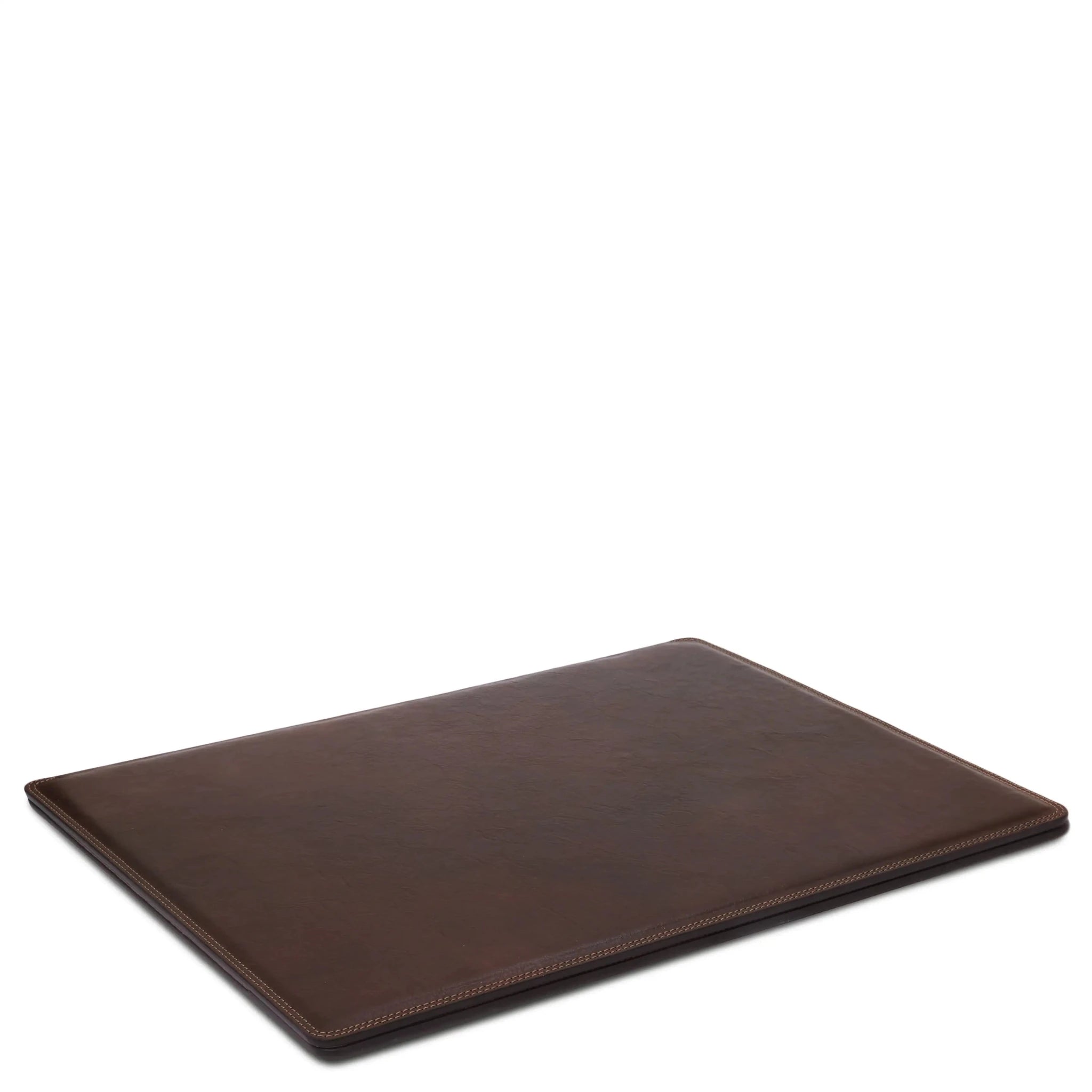 Front angled view Italian Leather Desk Pad With Inner Compartment in Dark Brown