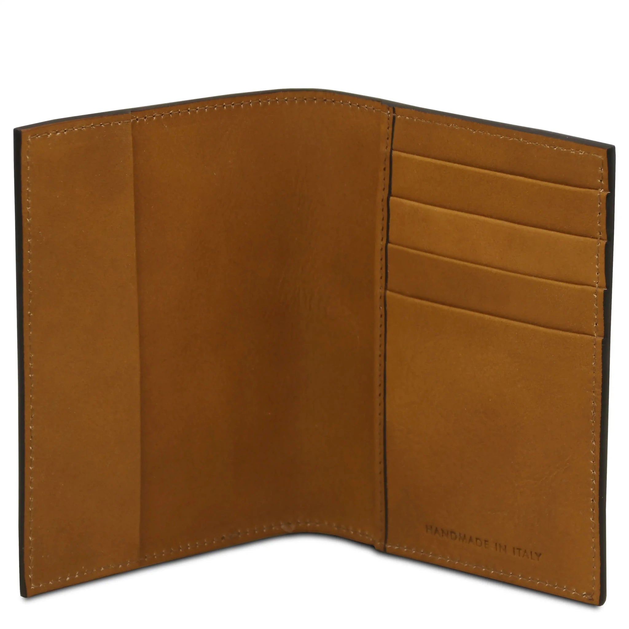 Interior pockets view Italian Leather Passport Cover in natural.