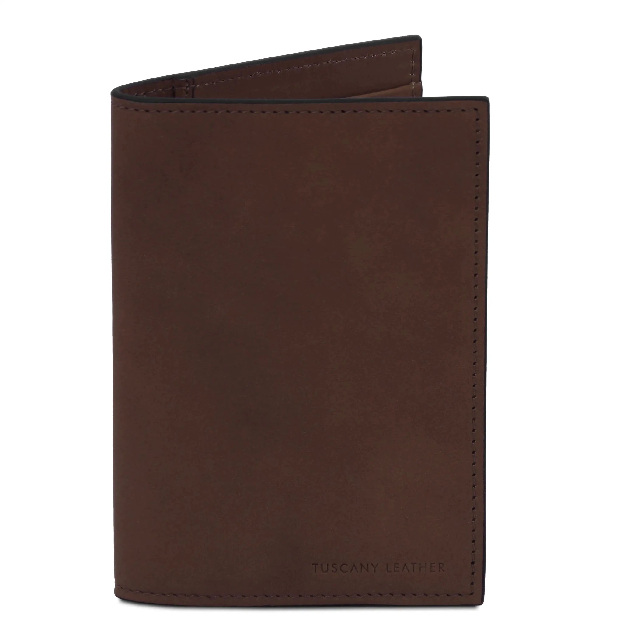 Front view Italian Leather Passport Cover in dark brown