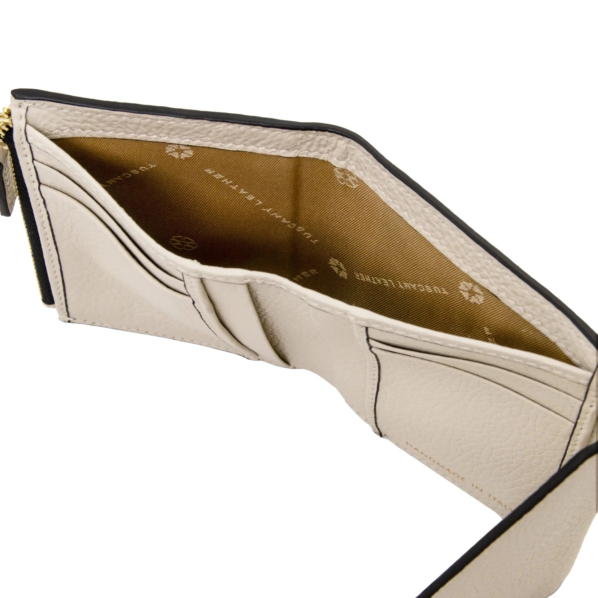 Top dollar bifold view beige Italian Pebbled Leather Envelope Wallet
