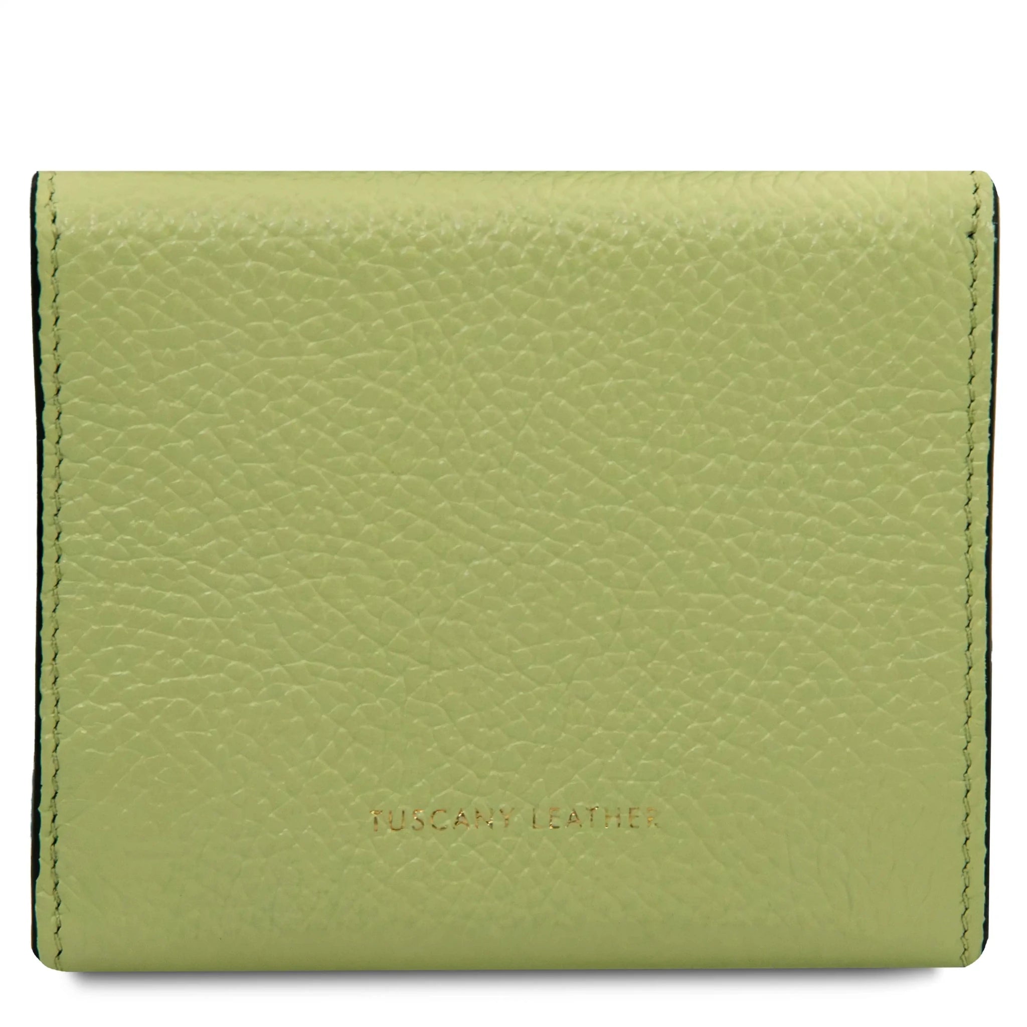 Back view lime green Italian Pebbled Leather Envelope Wallet.