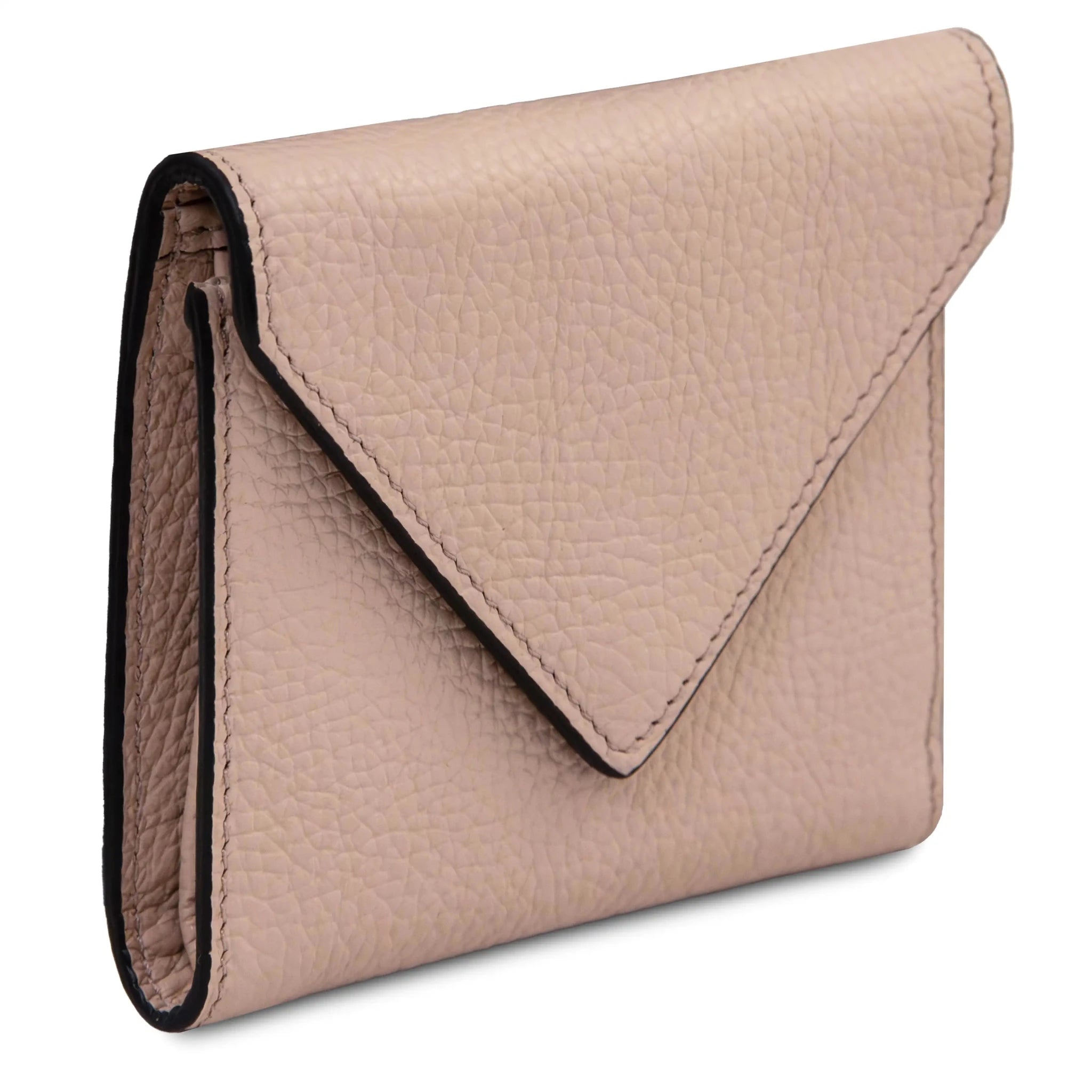 Front angled view nude Italian Pebbled Leather Envelope Wallet