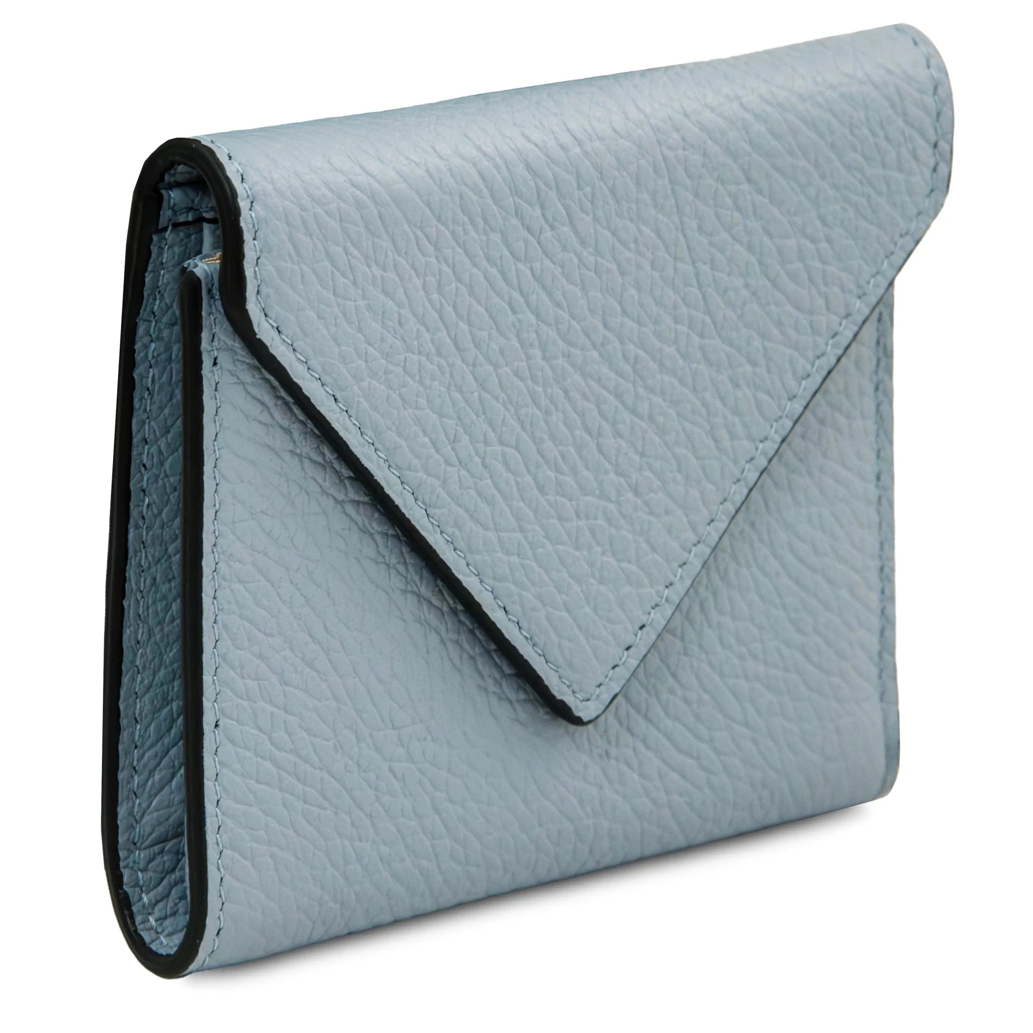 Front angled view light blue Italian Pebbled Leather Envelope Wallet