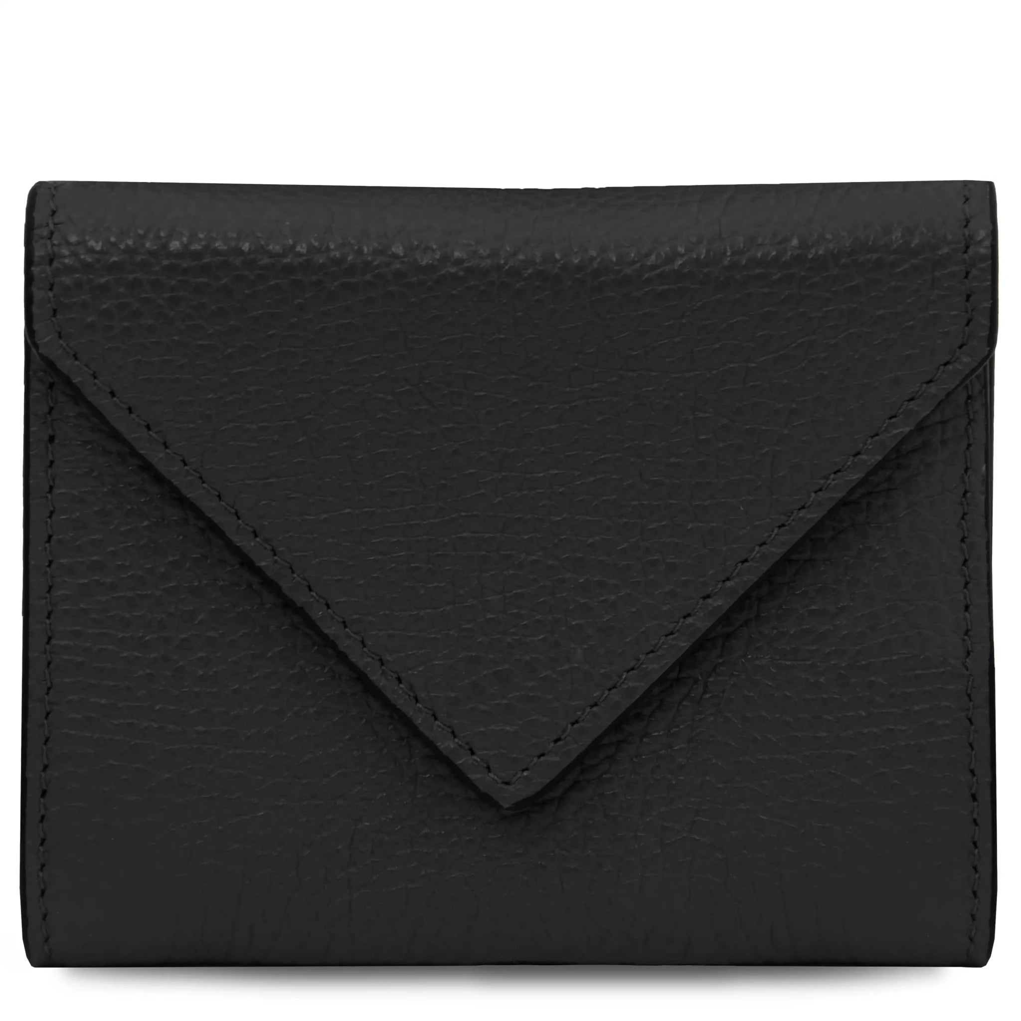 Front view black Italian Pebbled Leather Envelope Wallet