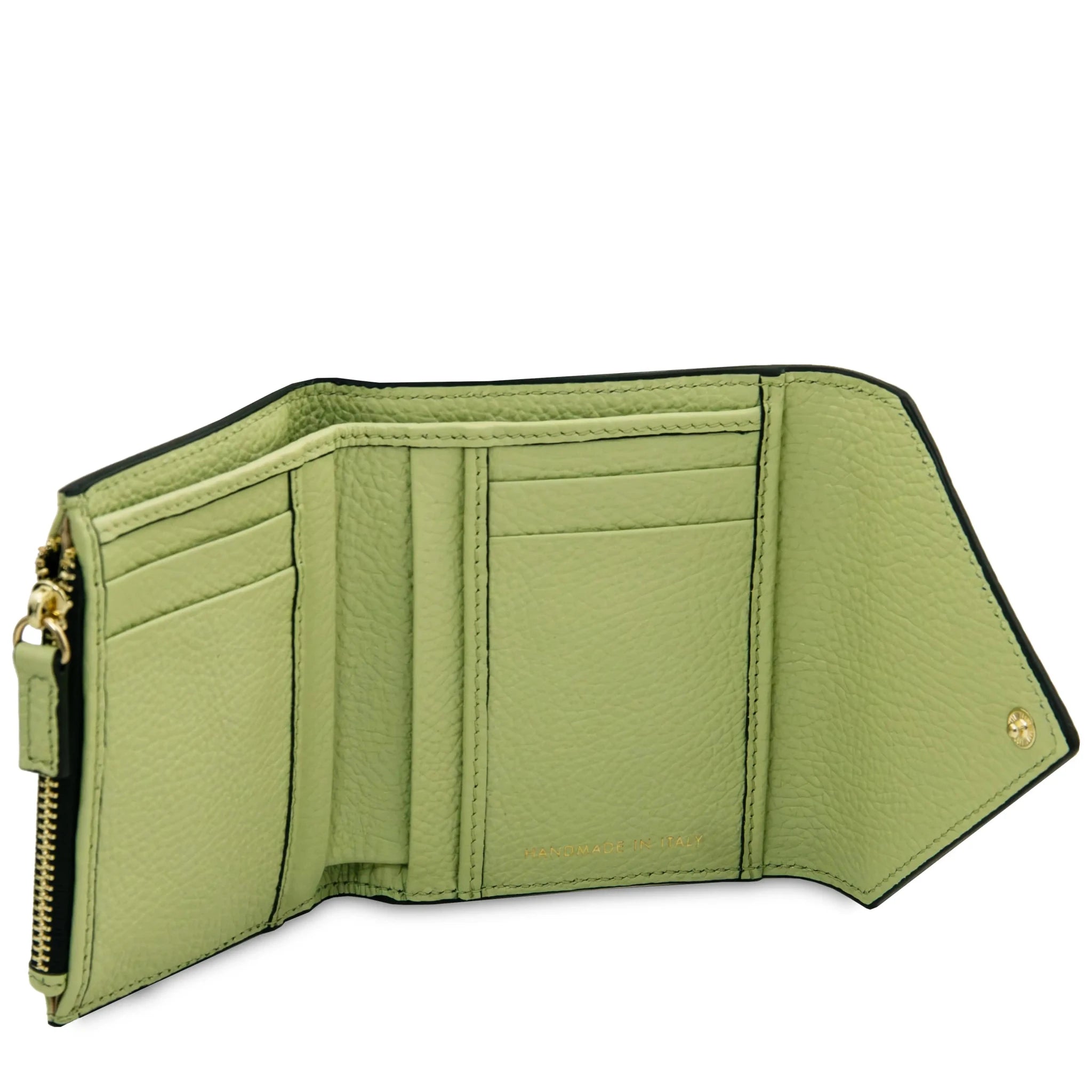 Interior view lime green Italian Pebbled Leather Envelope Wallet