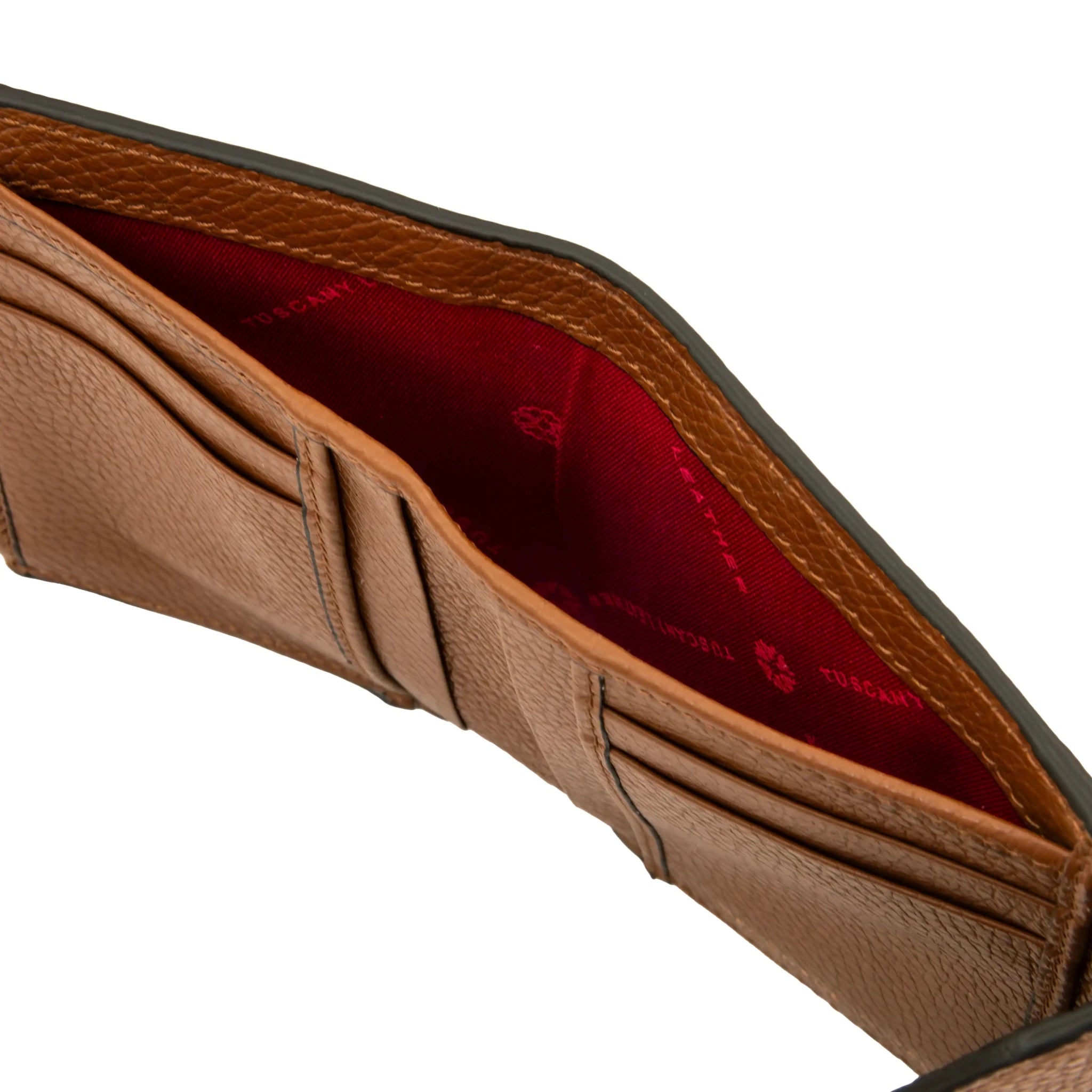Top dollar bifold view cognac Italian Pebbled Leather Envelope Wallet