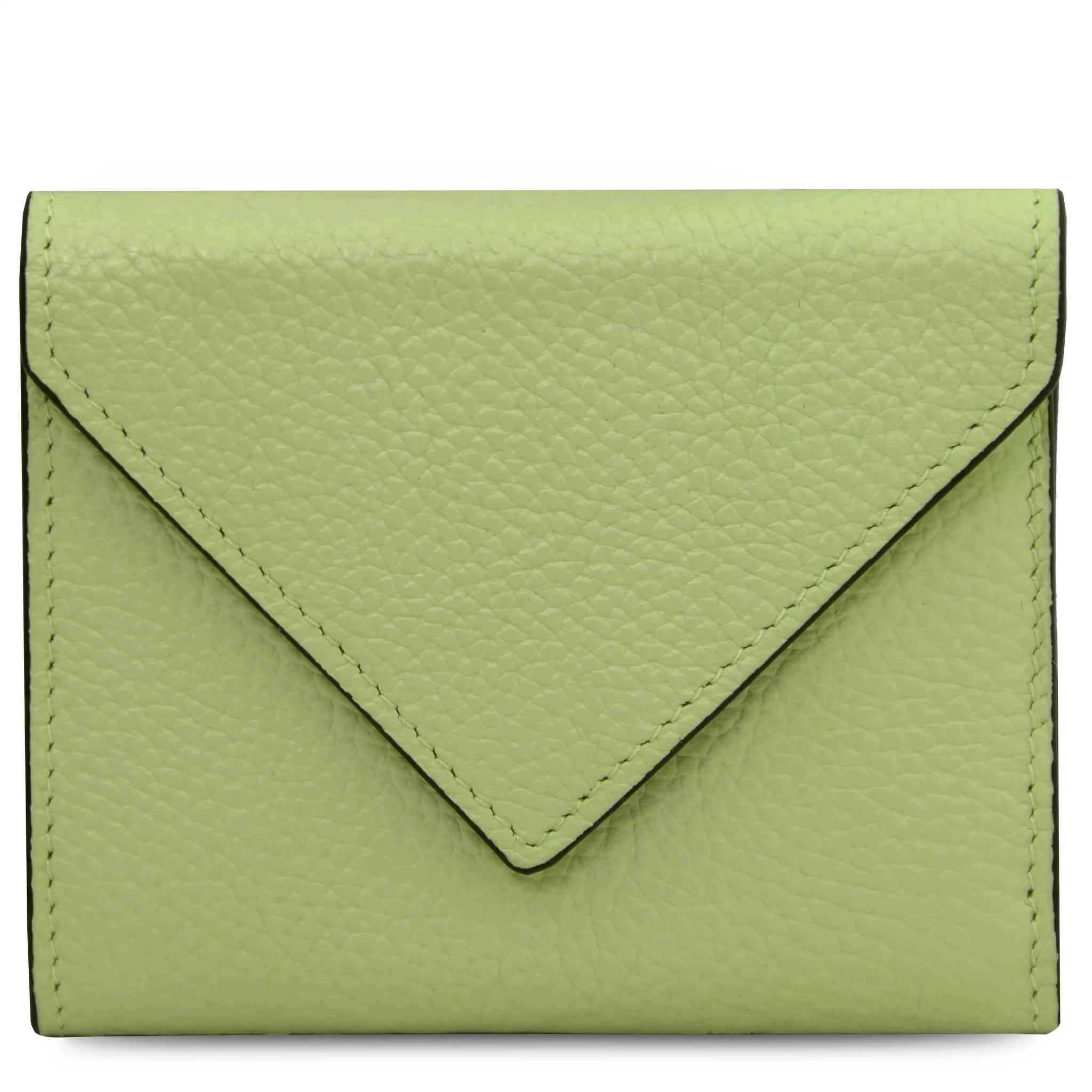 Front view lime green Italian Pebbled Leather Envelope Wallet
