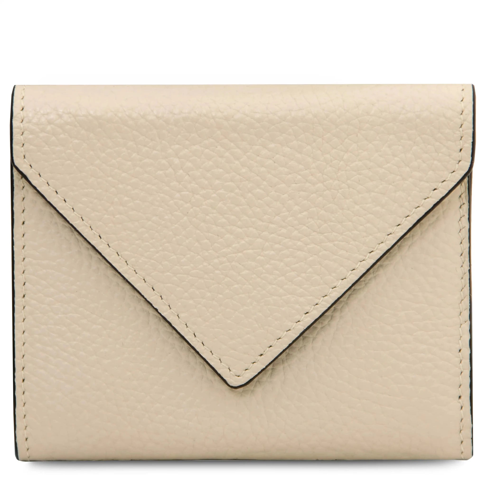 Front view beige Italian Pebbled Leather Envelope Wallet