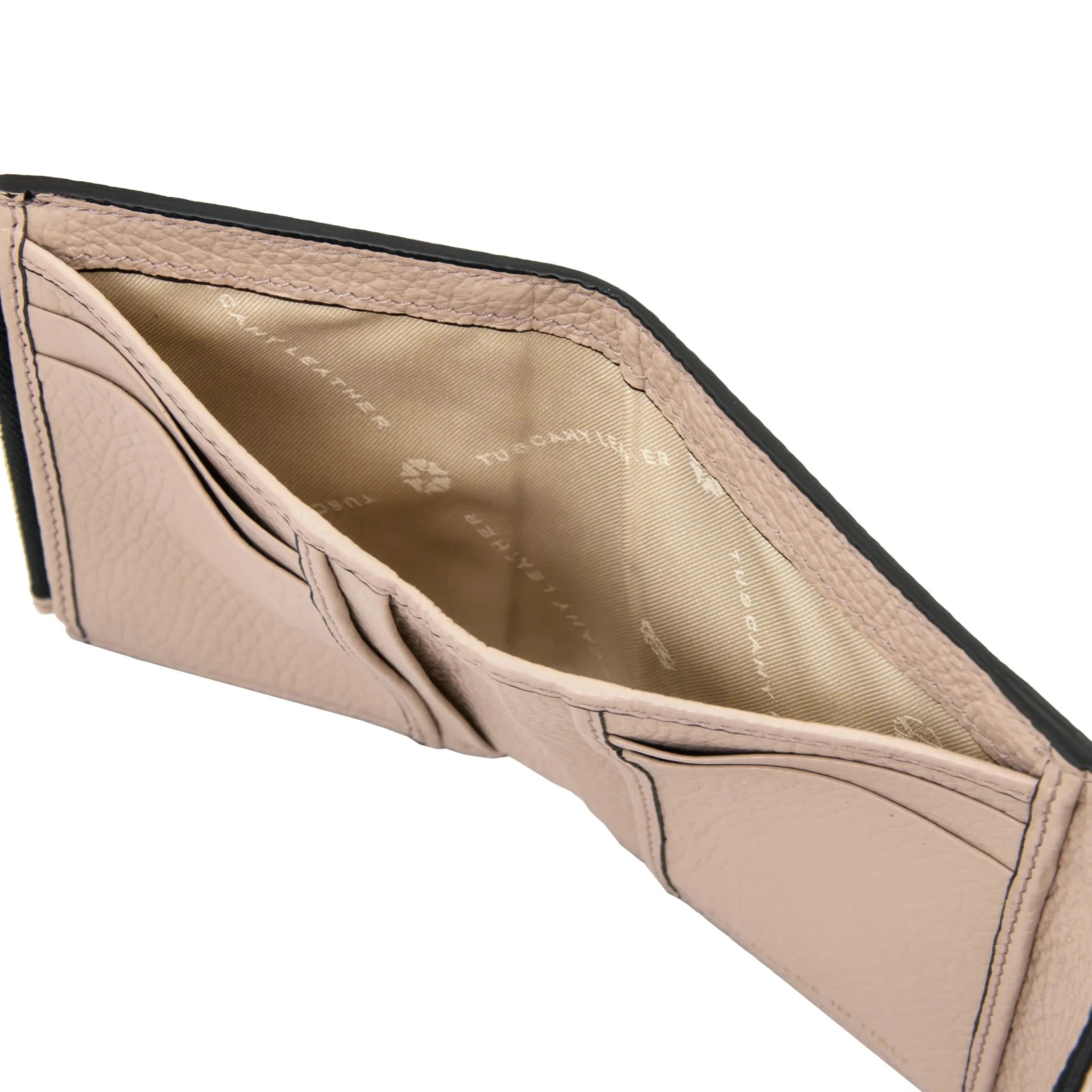 Interior view nude Italian Pebbled Leather Envelope Wallet