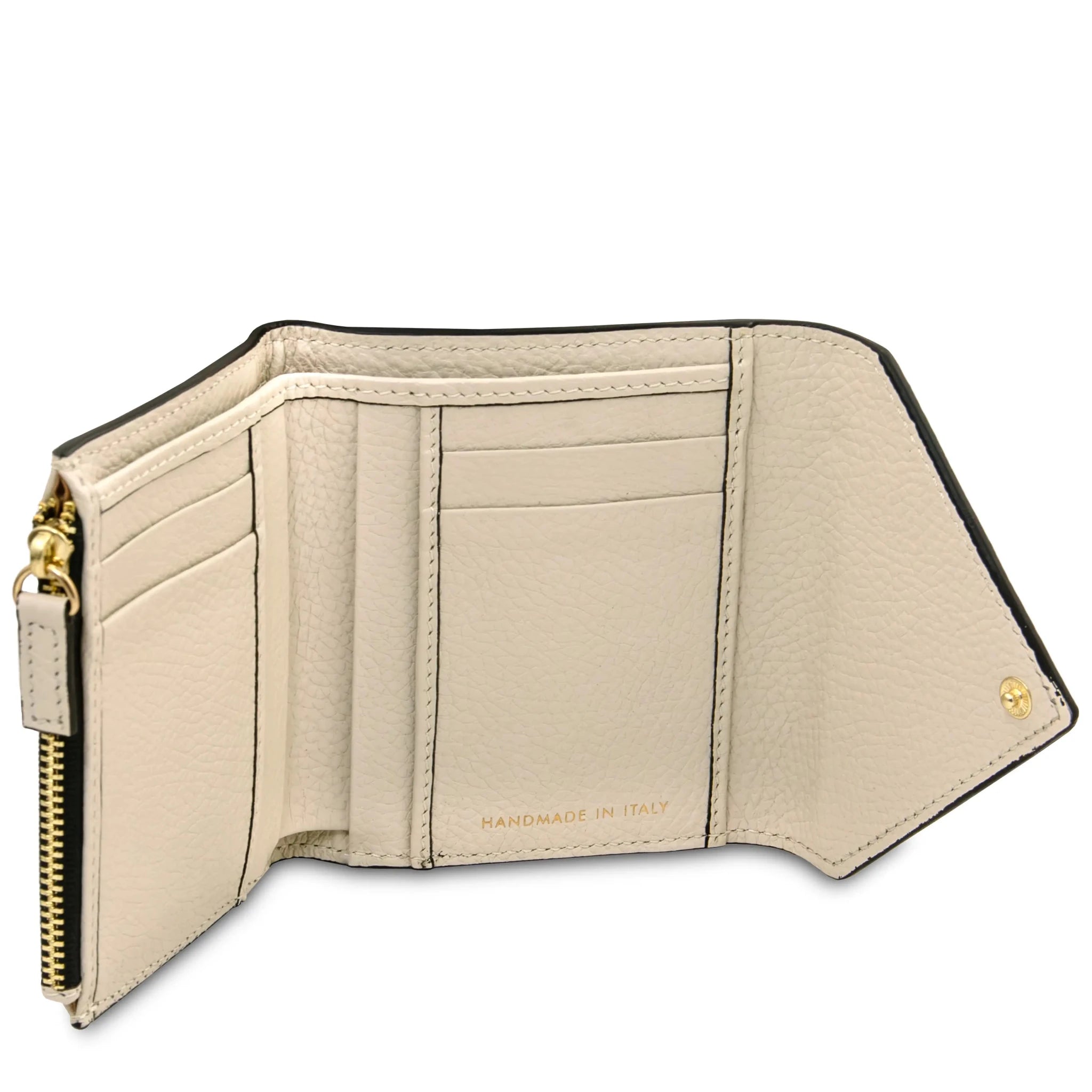 Interior view beige Italian Pebbled Leather Envelope Wallet