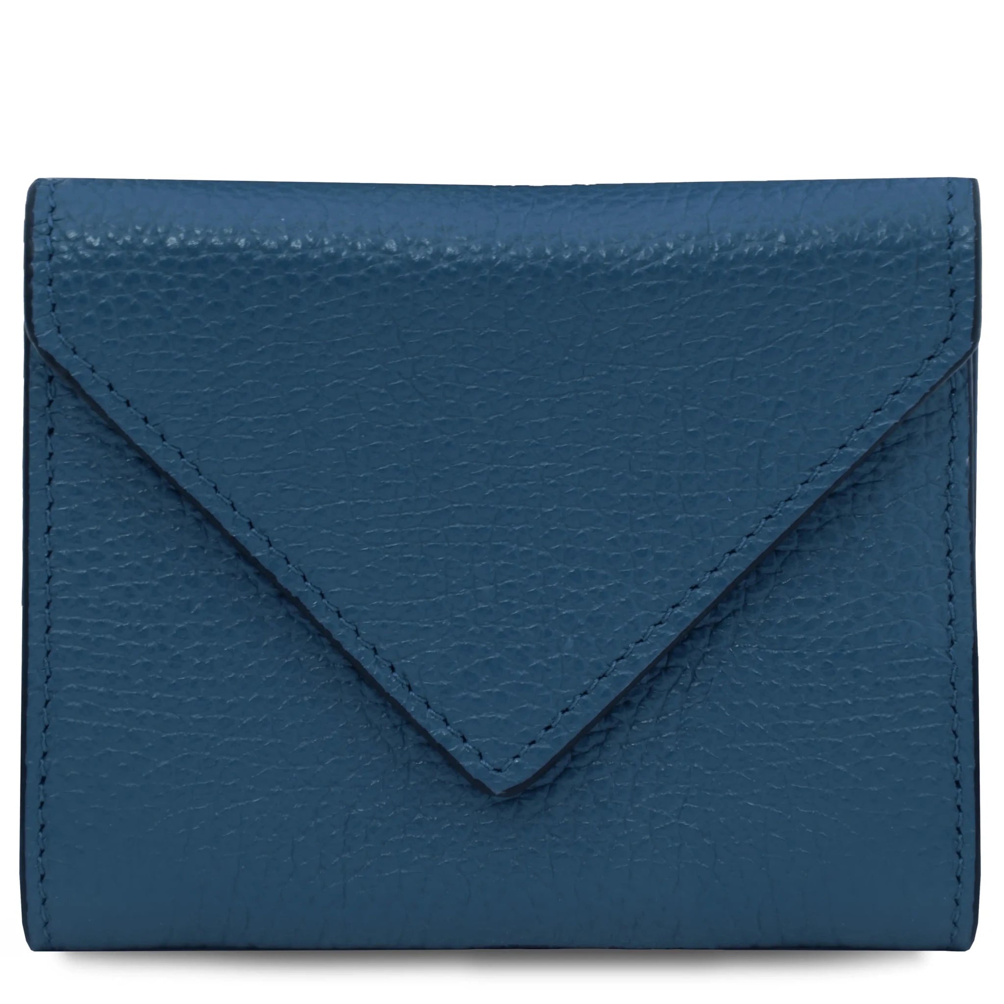 Front view denim Italian Pebbled Leather Envelope Wallet