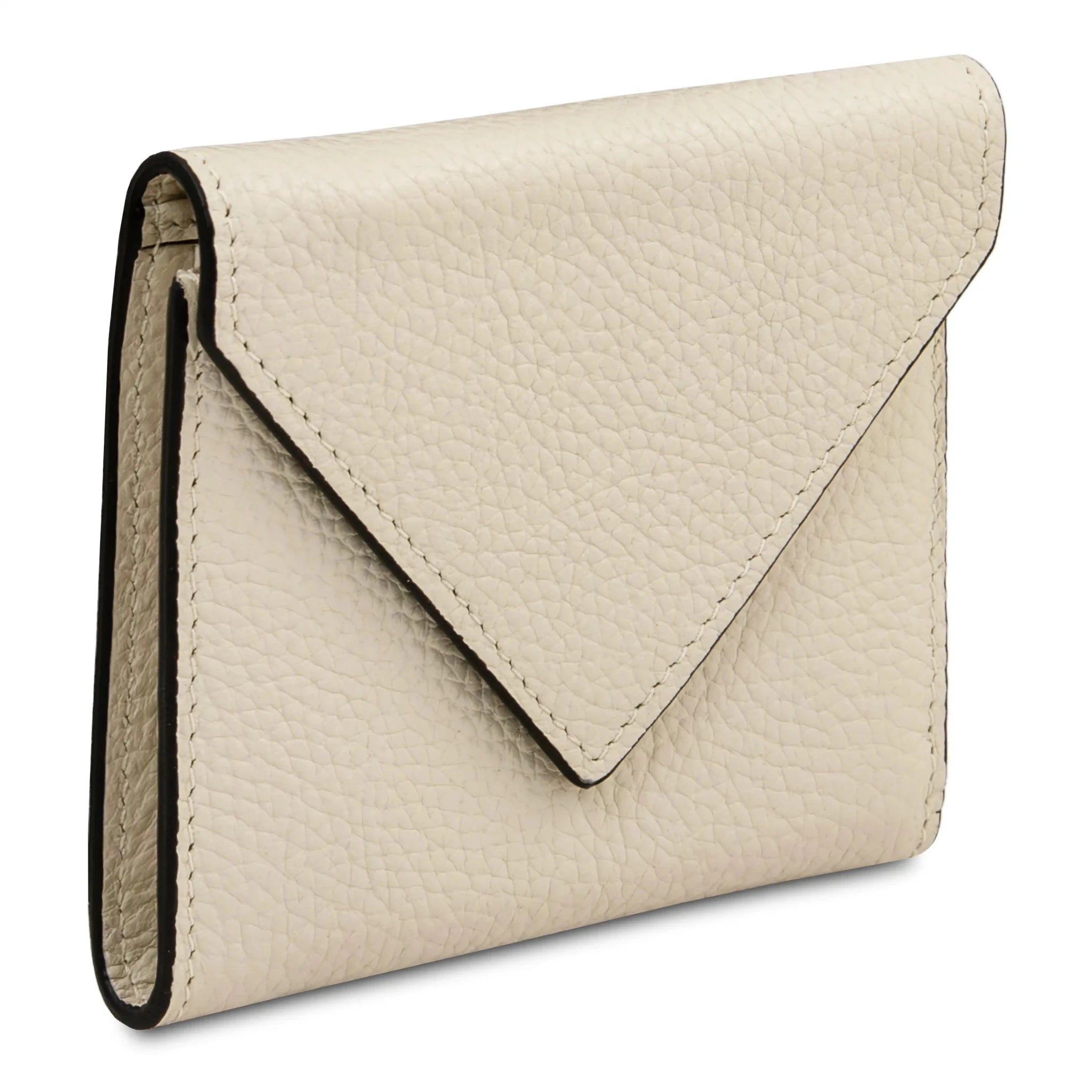 Front angled view beige Italian Pebbled Leather Envelope Wallet