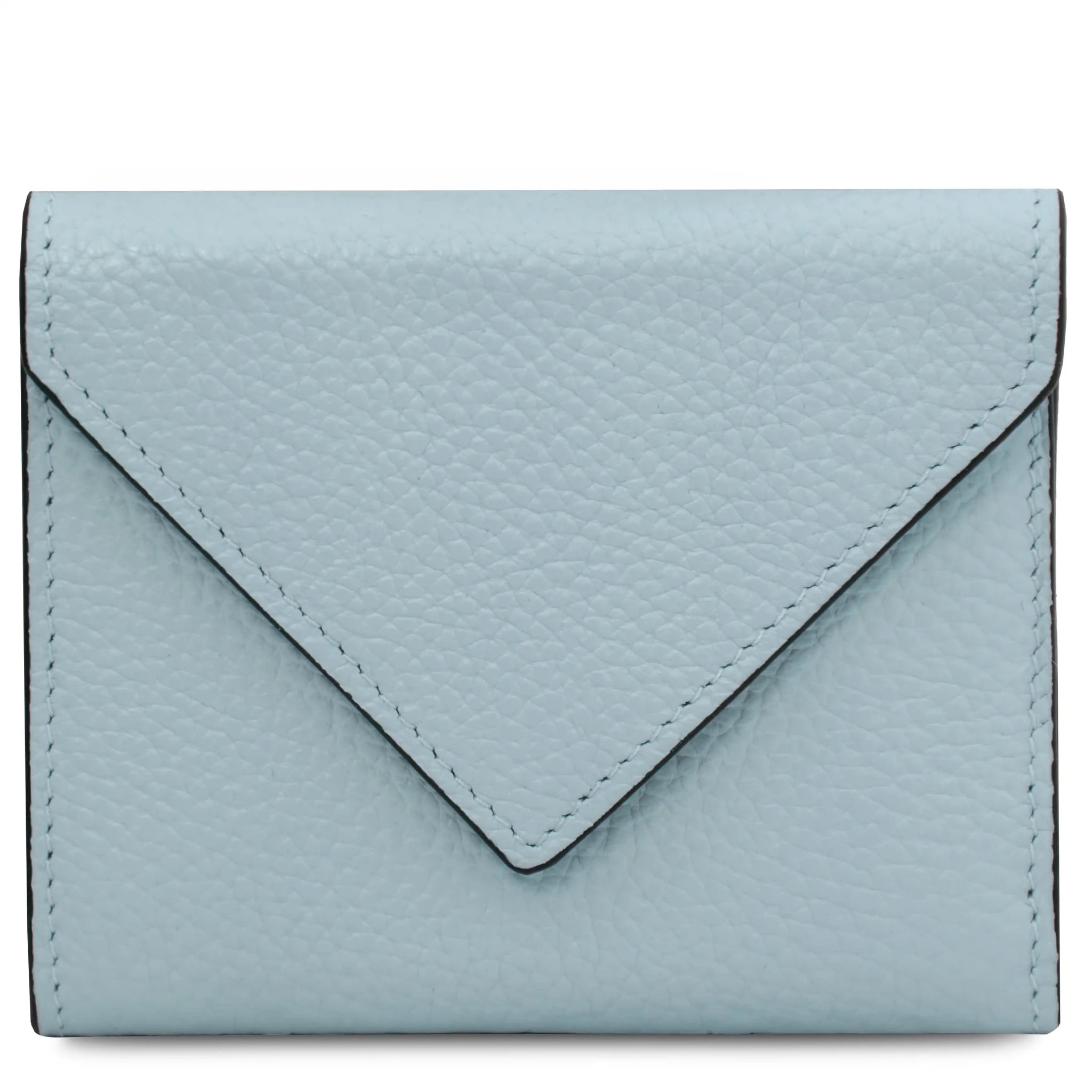 Front view light blue Italian Pebbled Leather Envelope Wallet