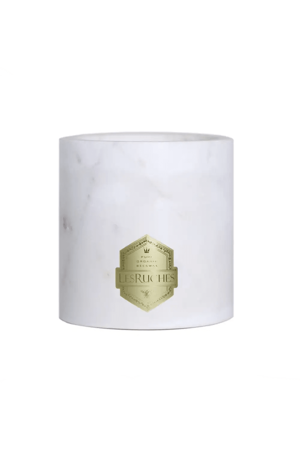Gardenia Marbré Beeswax Candles white marble vessel on a white background