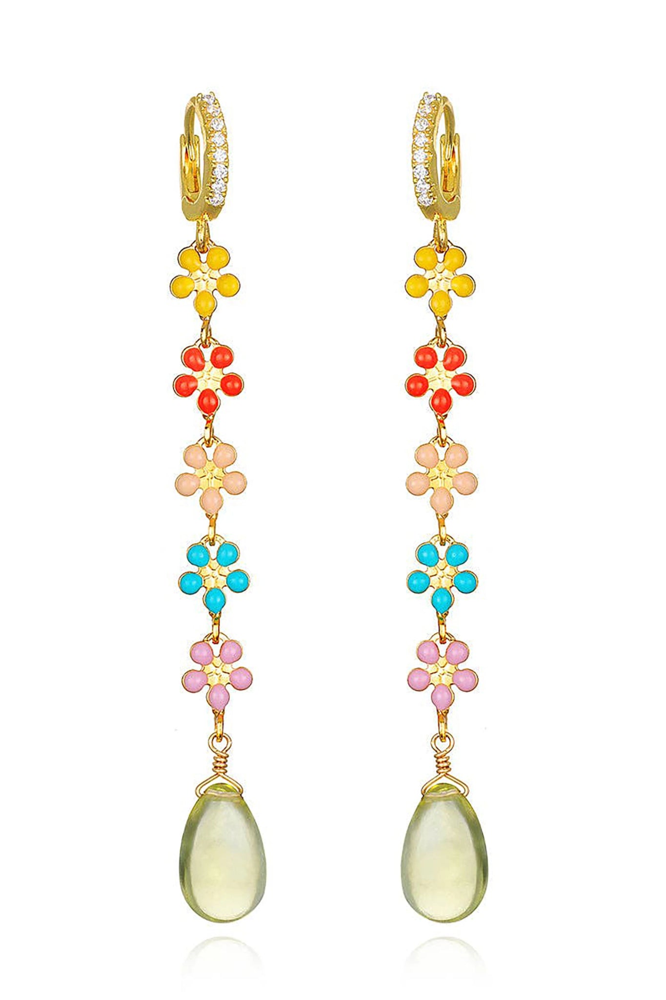 Lemon Quartz Daisy Huggie Dangle Earrings - L'Atelier Global