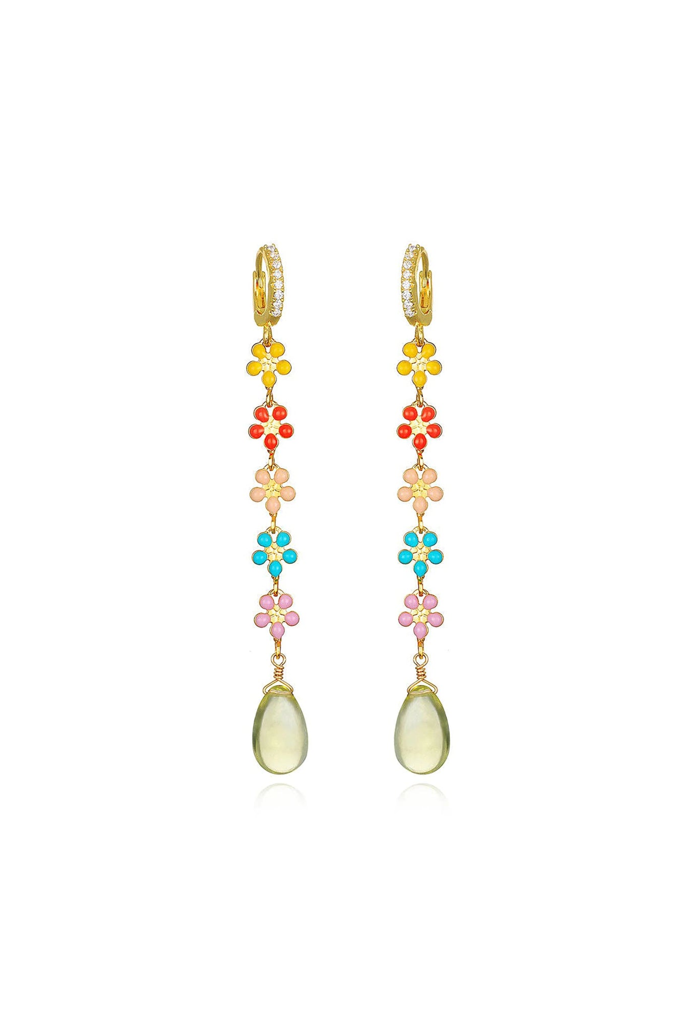 Lemon Quartz Daisy Huggie Dangle Earrings - L'Atelier Global