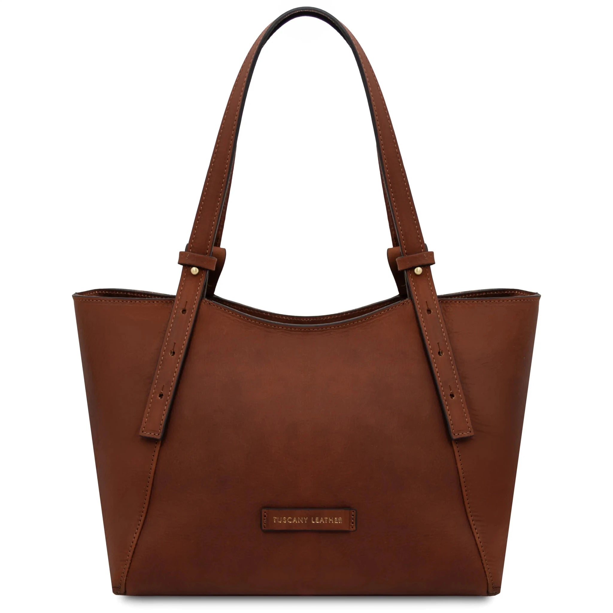 Front view Brown Libra Italian Leather Shoulder Bag on a white background
